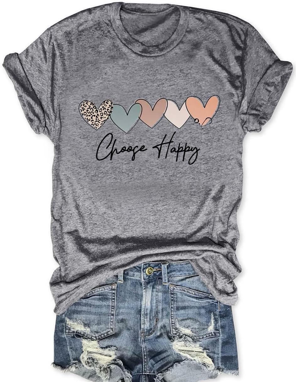 Savarana Graphic Tees for Women Be Kind Letter Print Shirts Funny Love Heart T Shirt Inspirational Happy Short Sleeve Tops