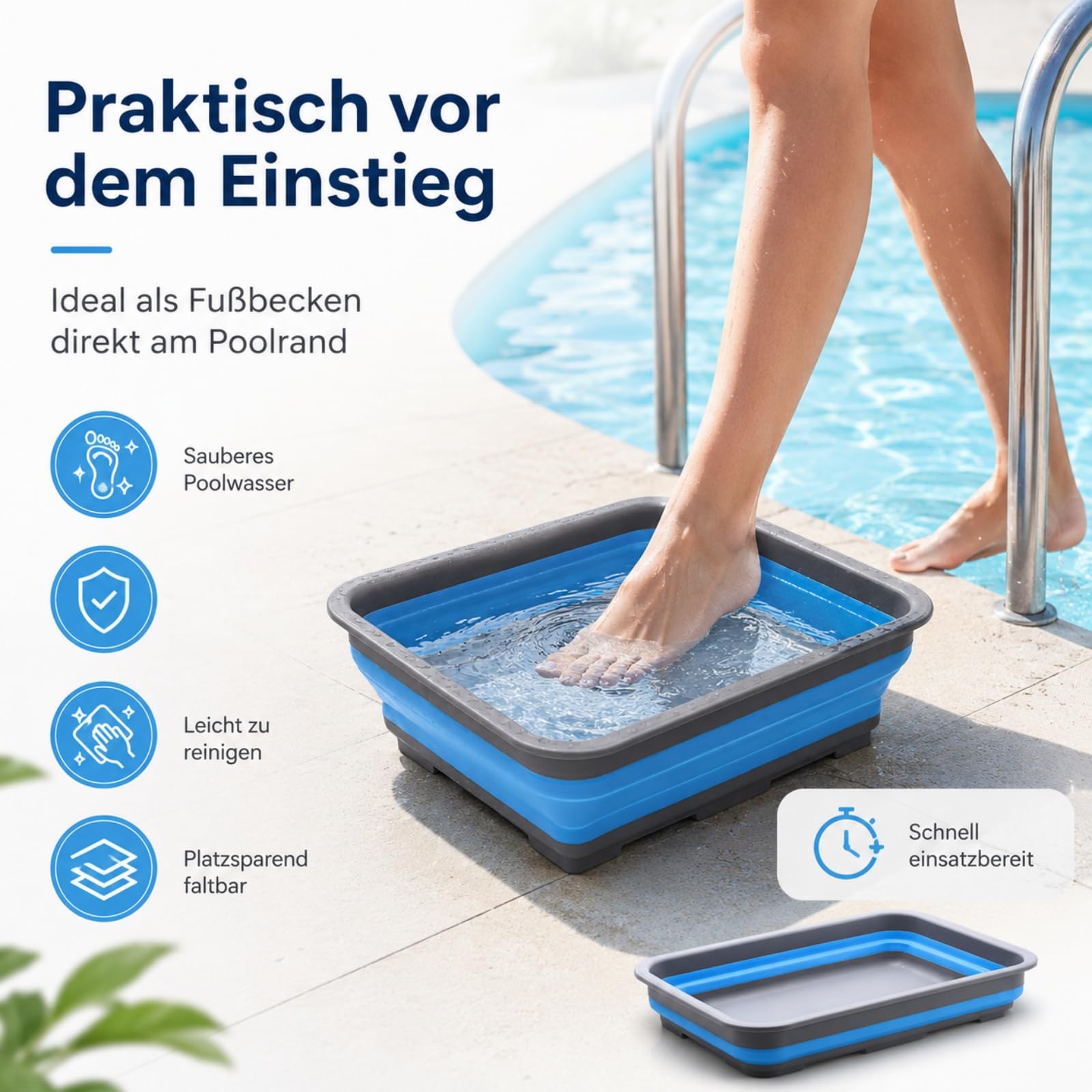 Pool Fußwanne Faltbar, Fußbecken Pools, Tragbare Fussbadewanne, Fußwaschwanne für Aufstellpool, Fußreinigungs Einweichwanne, Kompaktes Fußbad