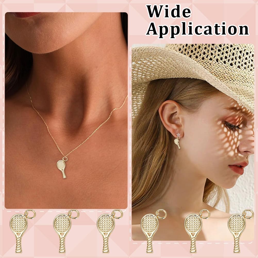30Pcs Sports Charms Tennis Racket Pendants 18K Gold Plated Brass Charms with Jump Rings Metal Pendant for Necklace Earrings Jewelry Making Accessories Handmade DIY Crafts 17x8x2mm image 4