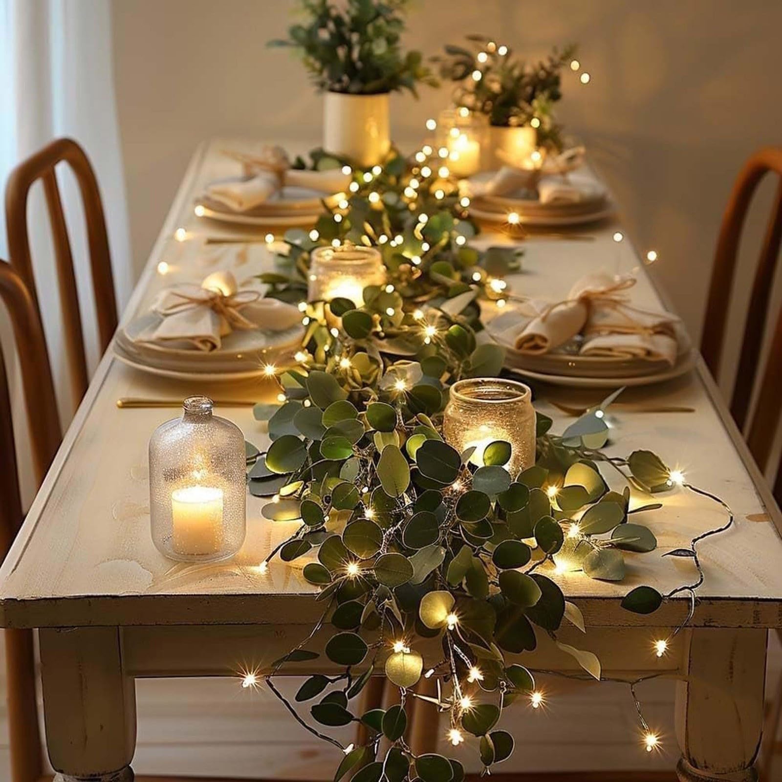 Twinkling Tree Olive Vine, 6ft Fairy Light Olive Vine Garland, Faux Vine Lights Artificial Greenery Garlands, Prelit Lighted Artificial Garlands for Christmas Fireplace Mantle & Home Decor (2PCS)
