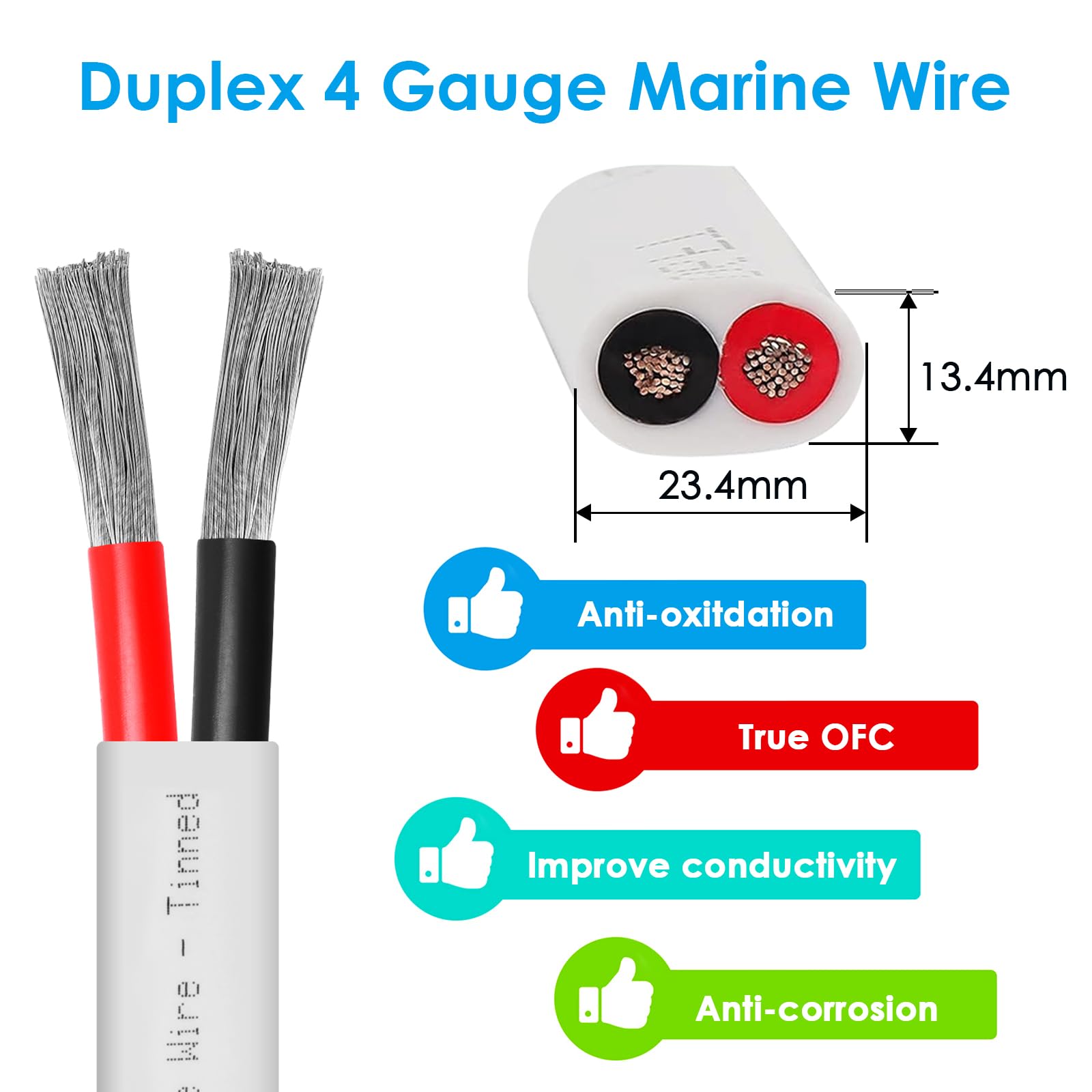 Duplex kabel do łodzi, ocynkowana miedź, 4,5 m, standard 4 AWG, USA OFC beztlenowy drut miedziany do głośników samochodowych, łodzi, na zewnątrz