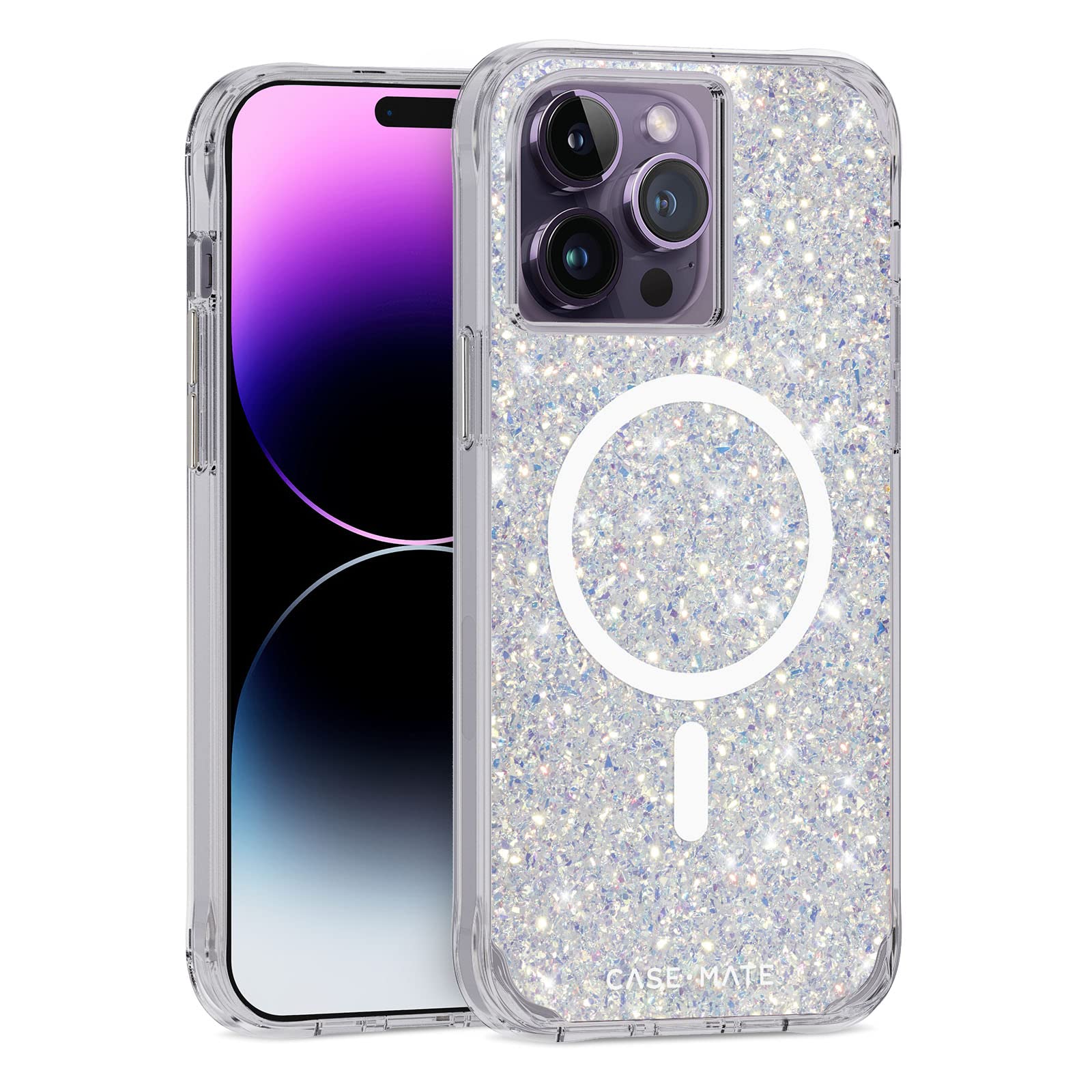 Case-Mate Twinkle MagSafe Case protective cover compatible with Apple iPhone 14 Pro Max glitter [10ft drop protection Recycled material Integrated ring Iridescent] - Stardust