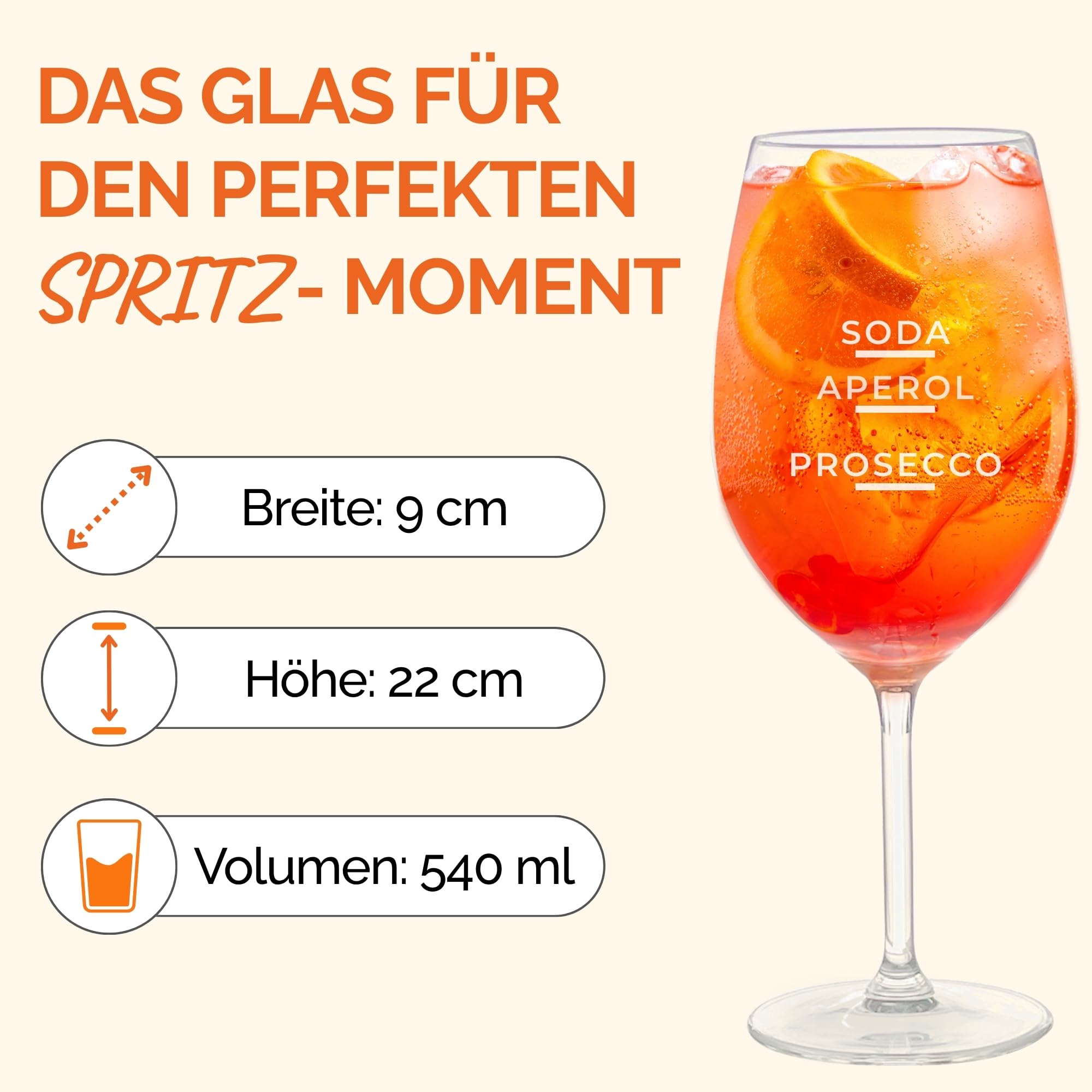 Aperol Spritz Gläser mit Mischverhältnis - Einzigartige Aperol Gläser für den Perfekten Genussmoment | 4er-Set Spritzgläser | 540ml Cocktailgläser Made in Germany | Ideal als Aperol Geschenkset