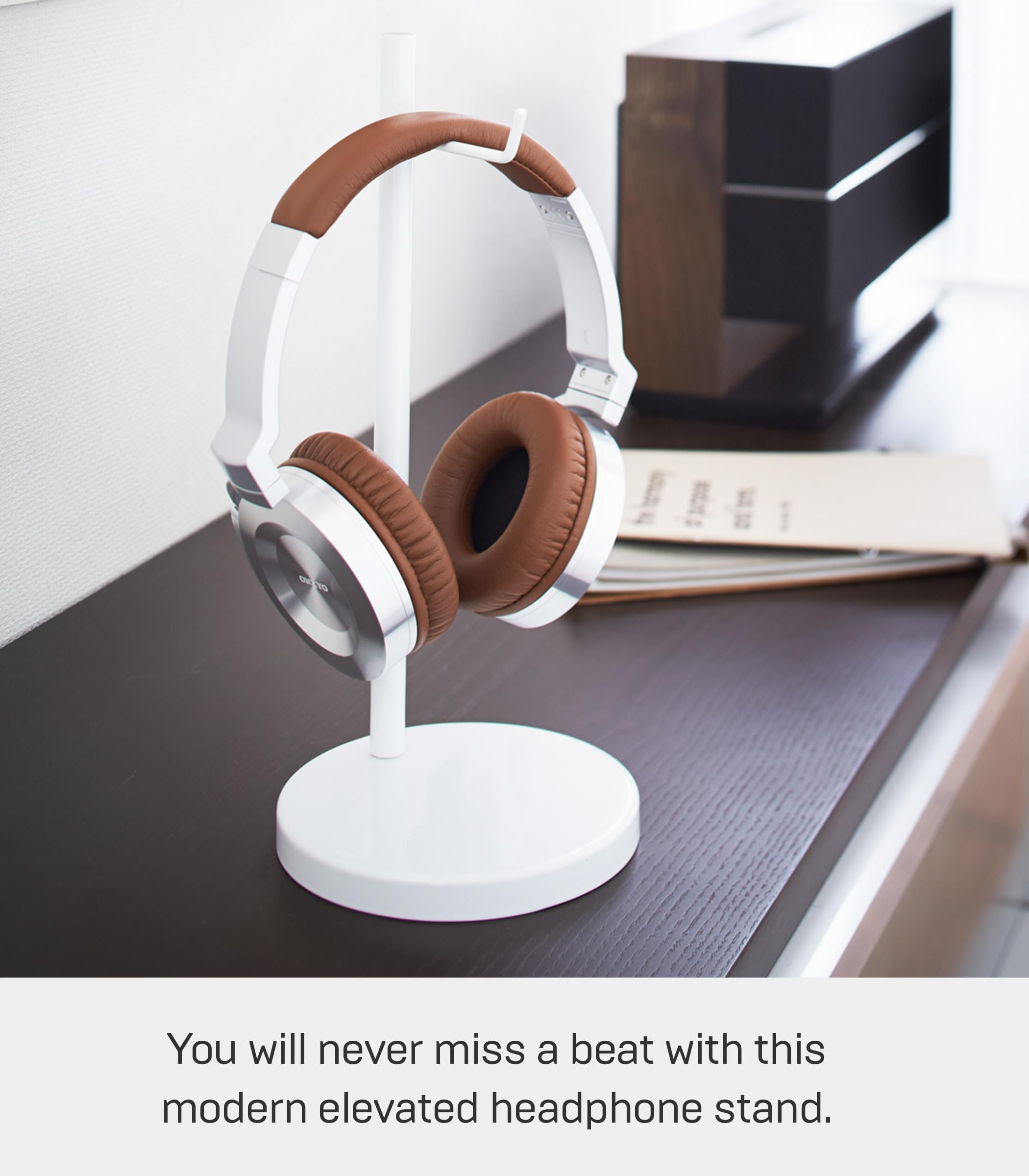 YAMAZAKI 2291 BAUTES Headphone Stand, White, Steel, 13 x 13 x 28 cm