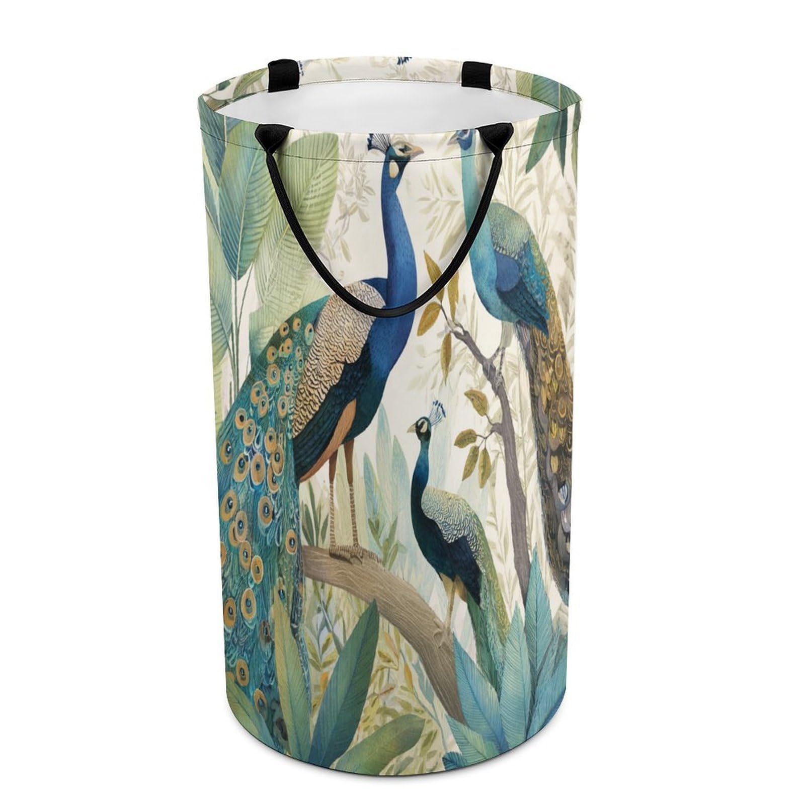 LUYYSKY Classic Beautiful Birds Peacocks Collapsible Dirty Clothes Basket, Retro Watercolor Botanical Branch Animals Peacocks Pattern Portable Clothes Storage Basket
