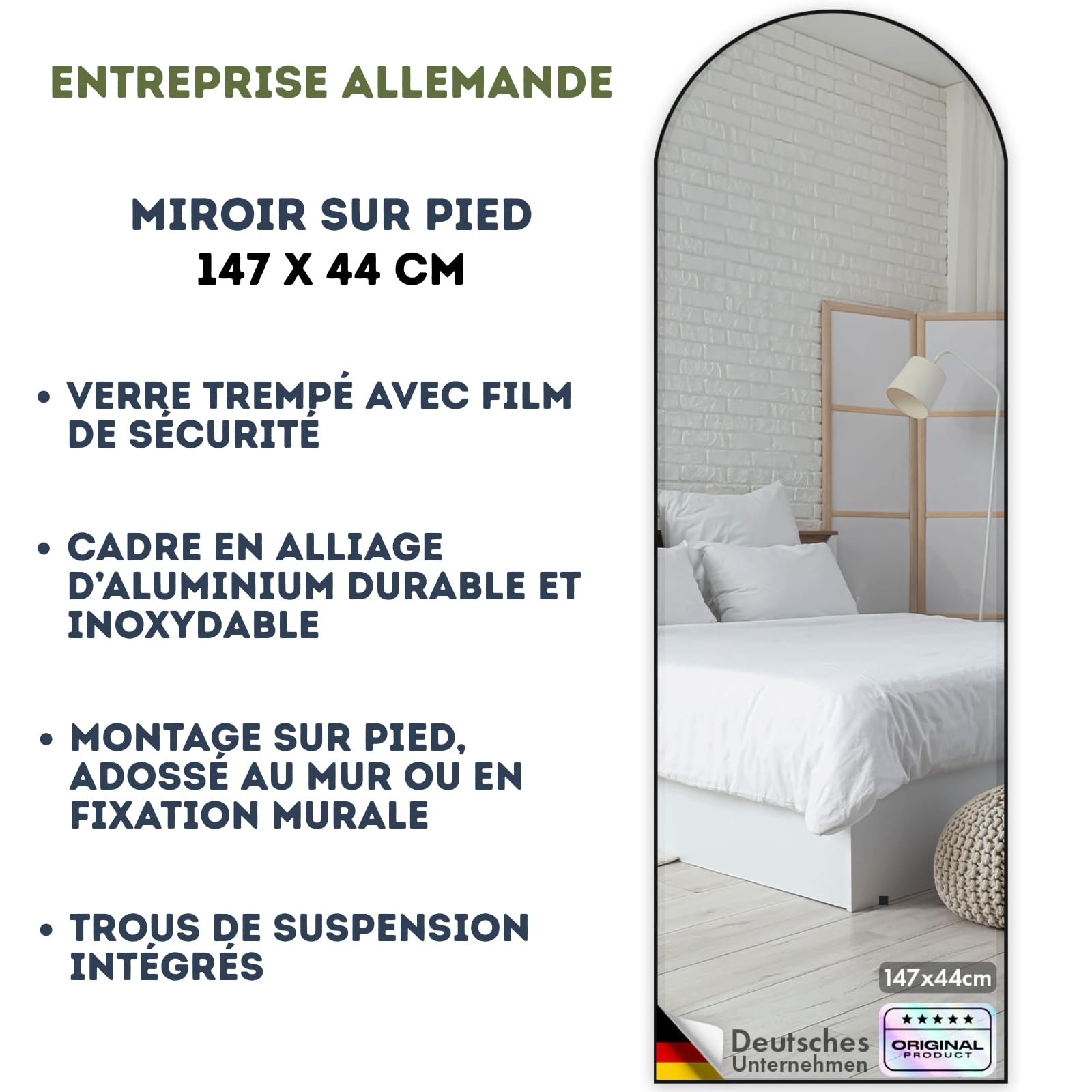 Miroir Plin Longuur 150x40 Cm,miroir Sur Pid à Cadr Uniqu,grand Miroir Mural Avc Crocht,doré au millur prix