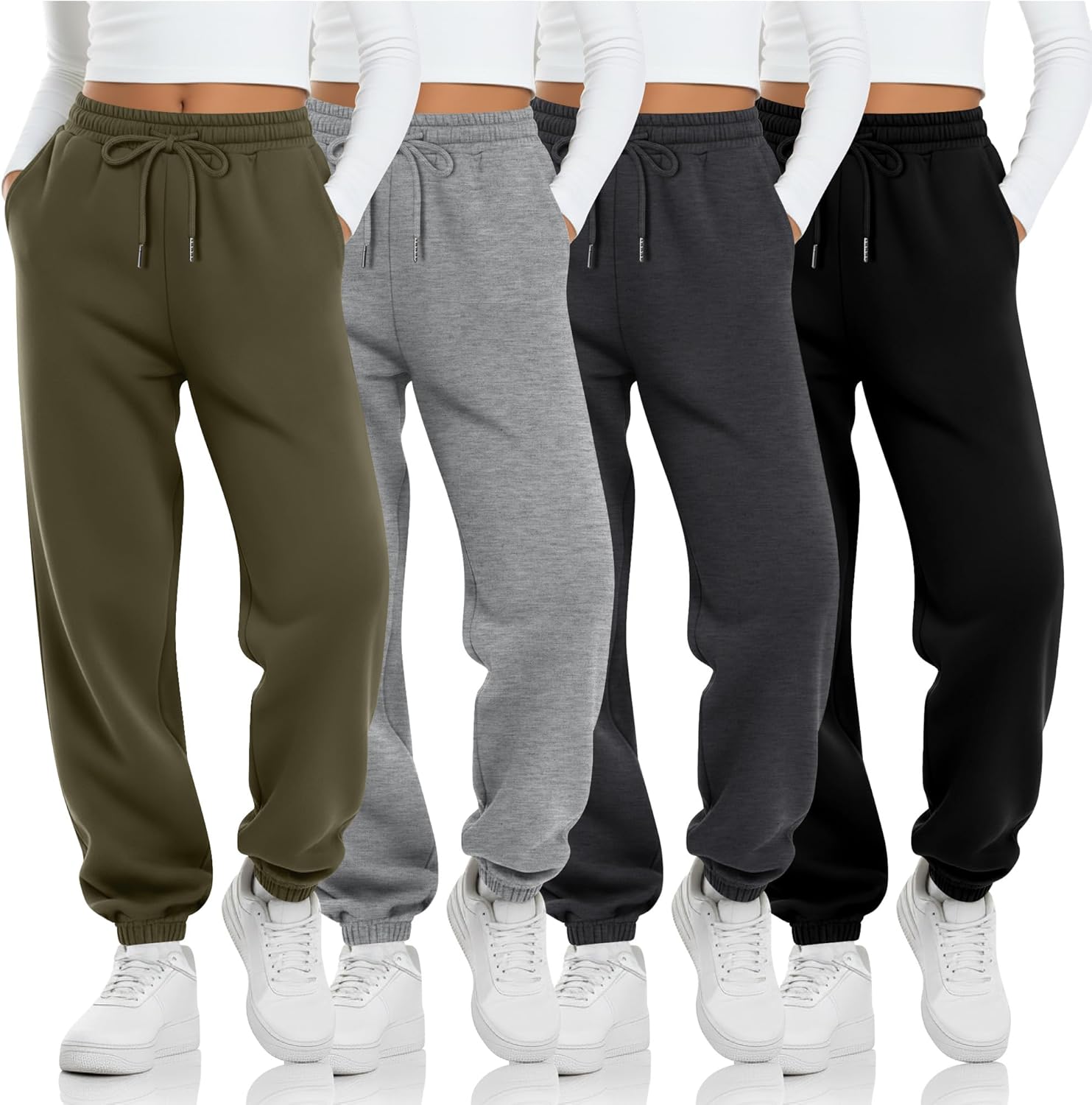 LessonZoo 4 Pack Girls' Jogger Sweatpants Girls Drawstring Sweat Pants Teens Activewear Kids Joggers with Pockets (Ages 5-16)