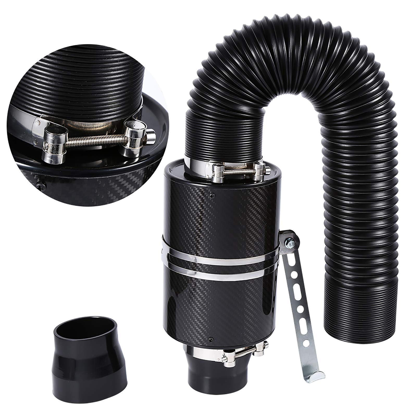 Kit universale di aspirazione aria fredda, tubo di aspirazione in plastica ABS, filtro in fibra di carbonio 7,6 cm, nero