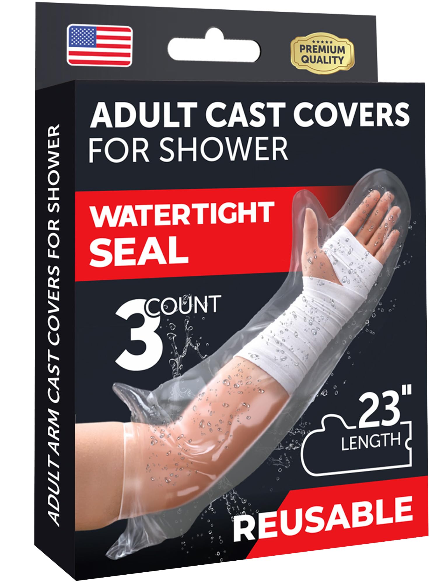 Photo 1 of 100% Waterproof Cast Covers for Shower Arm - Tight Seal - 3pk Adult Reusable Cast Protectors - Half Arm Bag Sleeves