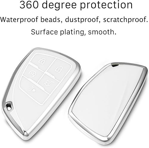 Miniatura 3 de Funda para llavero con hebilla de metal compatible con llave remota Suburban Tahoe 2021 2022, accesorios de vehículo de TPU suave, 5 botones (blanco)