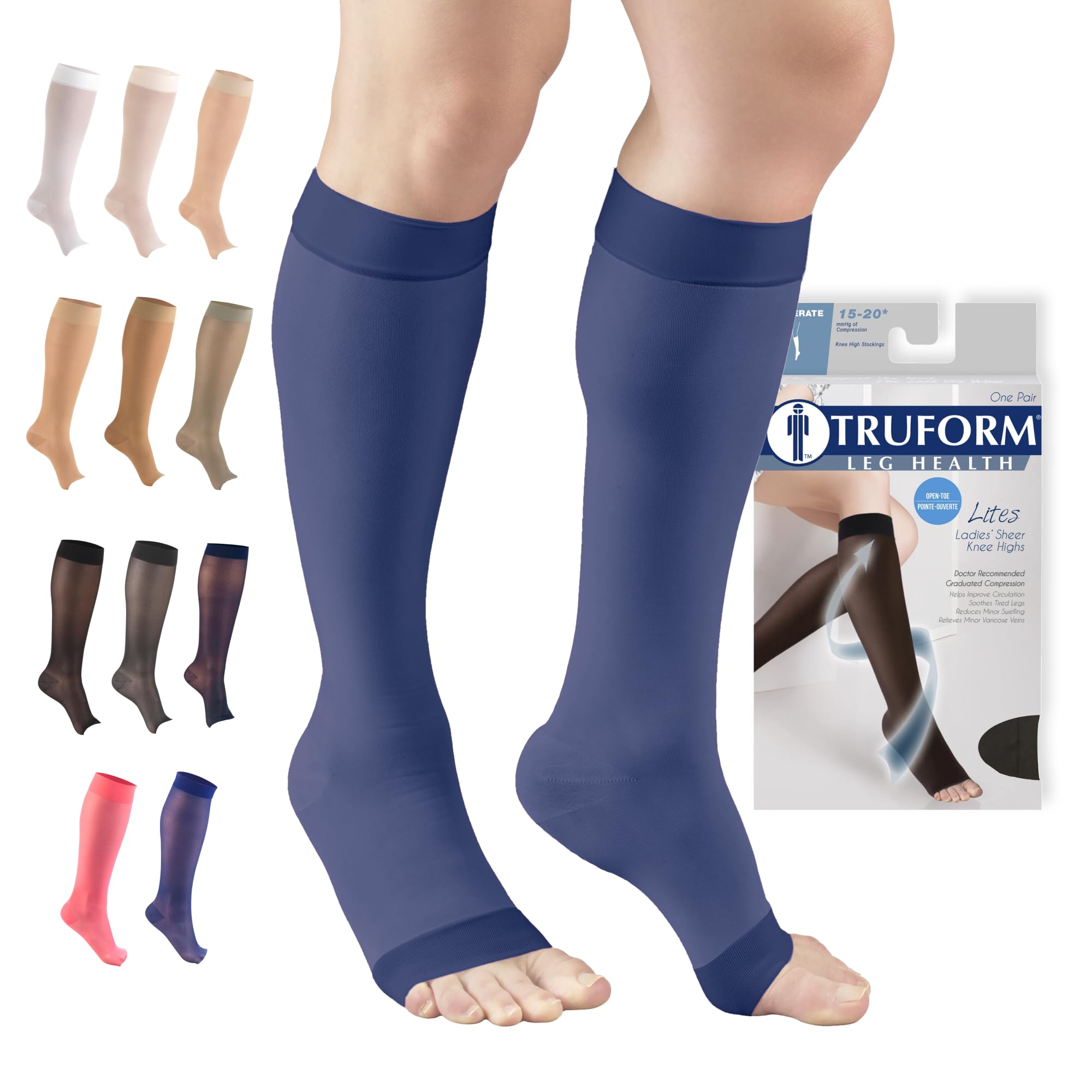 Truform Sheer Compression Stockings, 15-20 mmHg, Women's Knee High ...