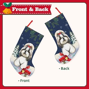 MOLAIGIN Merry Christmas Santa Shih Tzu Puppy Dog 18 Inches Christmas Stocking Classic Large Soft Stockings Santa, Xmas Character for Family Holiday Christmas Party Decor Gifts