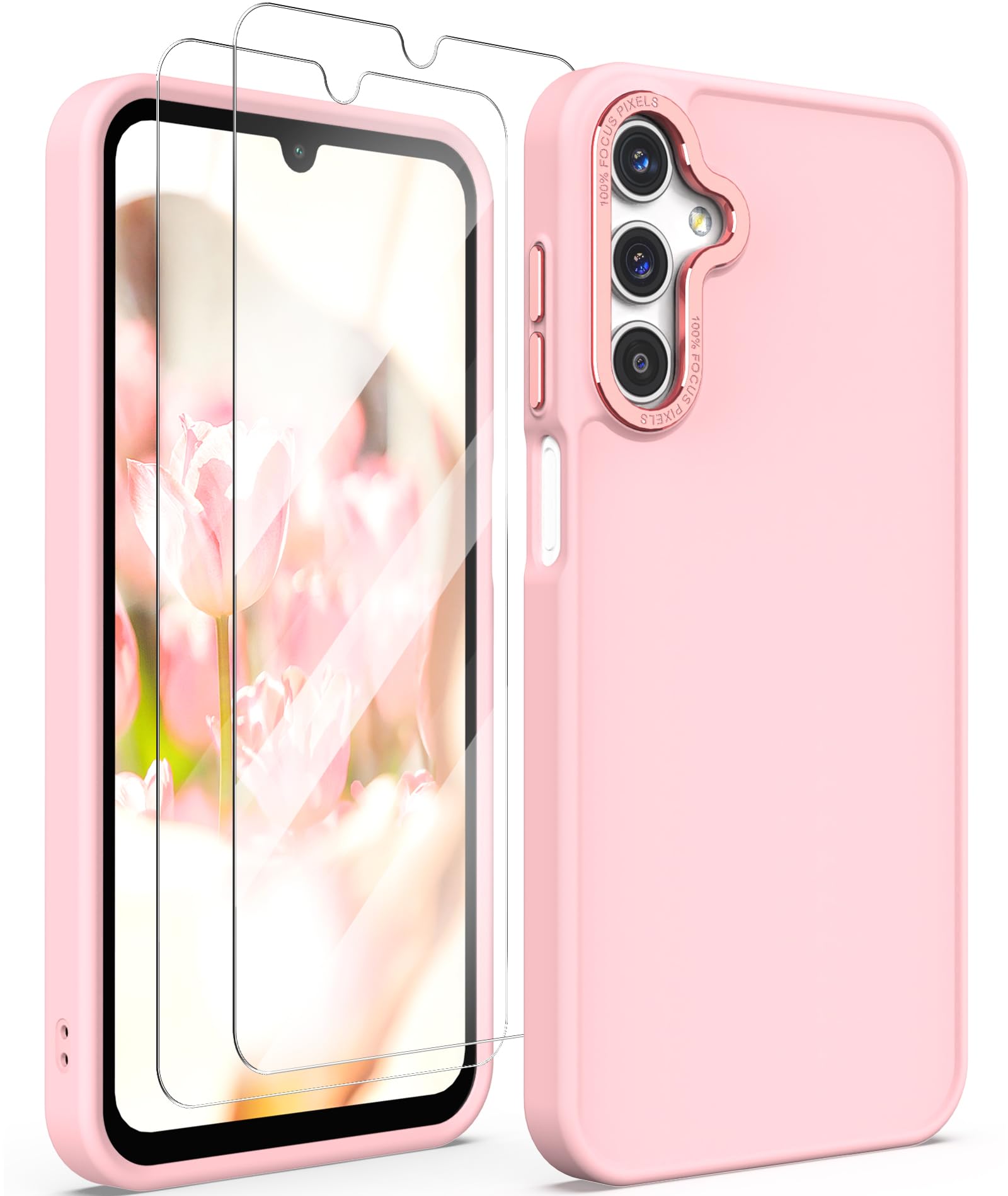 DagoRoo for Samsung Galaxy A15 5G Case+Tempered Glass Screen Protector, [Military Grade Protective] Slim Shockproof Matte Skin-Friendly Feeling Full Body Protective Cover for Galaxy A15 5G-Pink