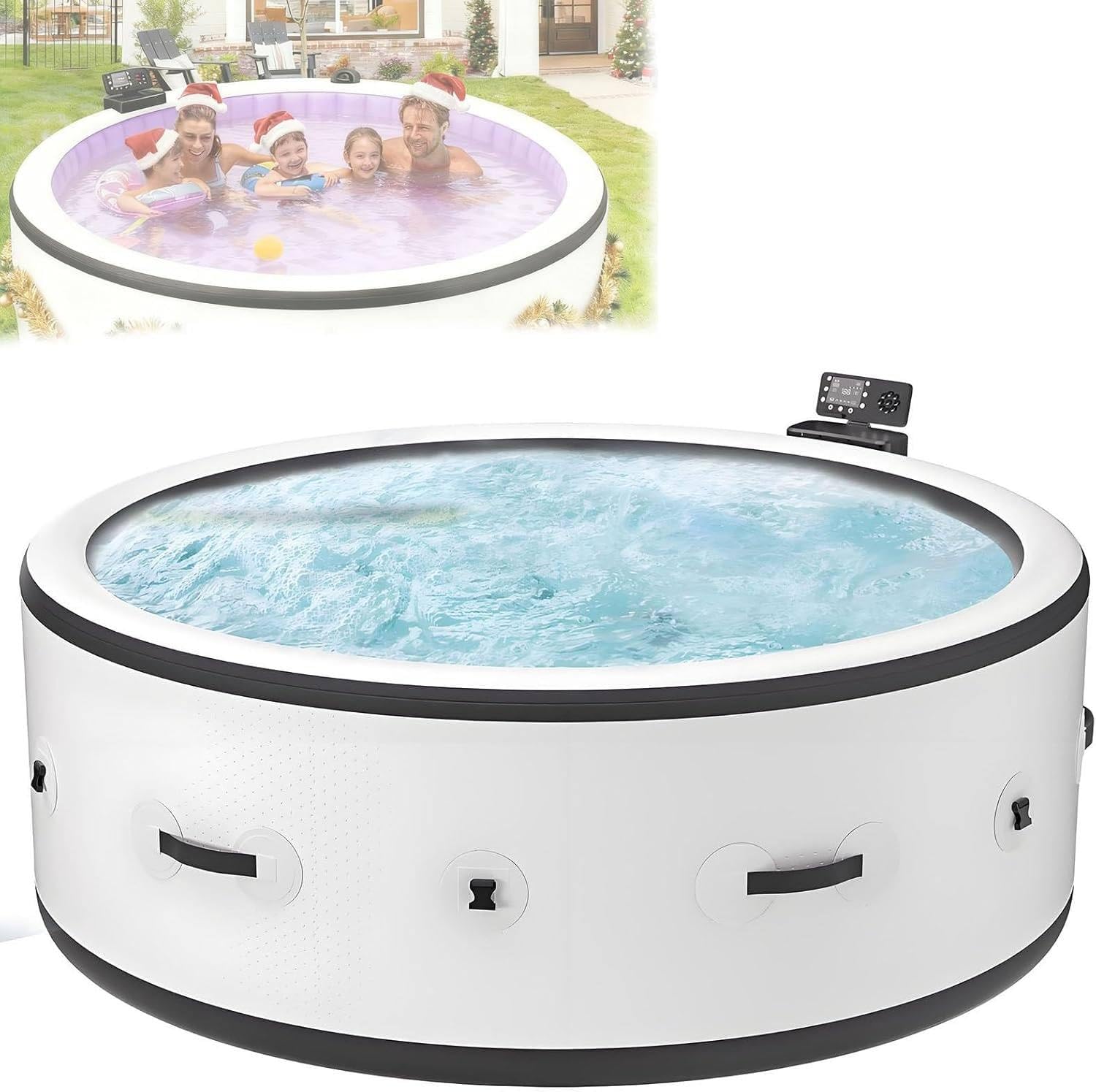 Gonfiabile Spa Jet & Bubble Deluxe, 4-6Posti, 120 Getti, PVC, 81,1×27,9 Pollici，1722L/455 Galloni, Per 4–6 Persone, Getto Surf a 3 Velocità, Massaggio Bolle150 Ugelli, 6 Effetti Luminosi, Max 40°C