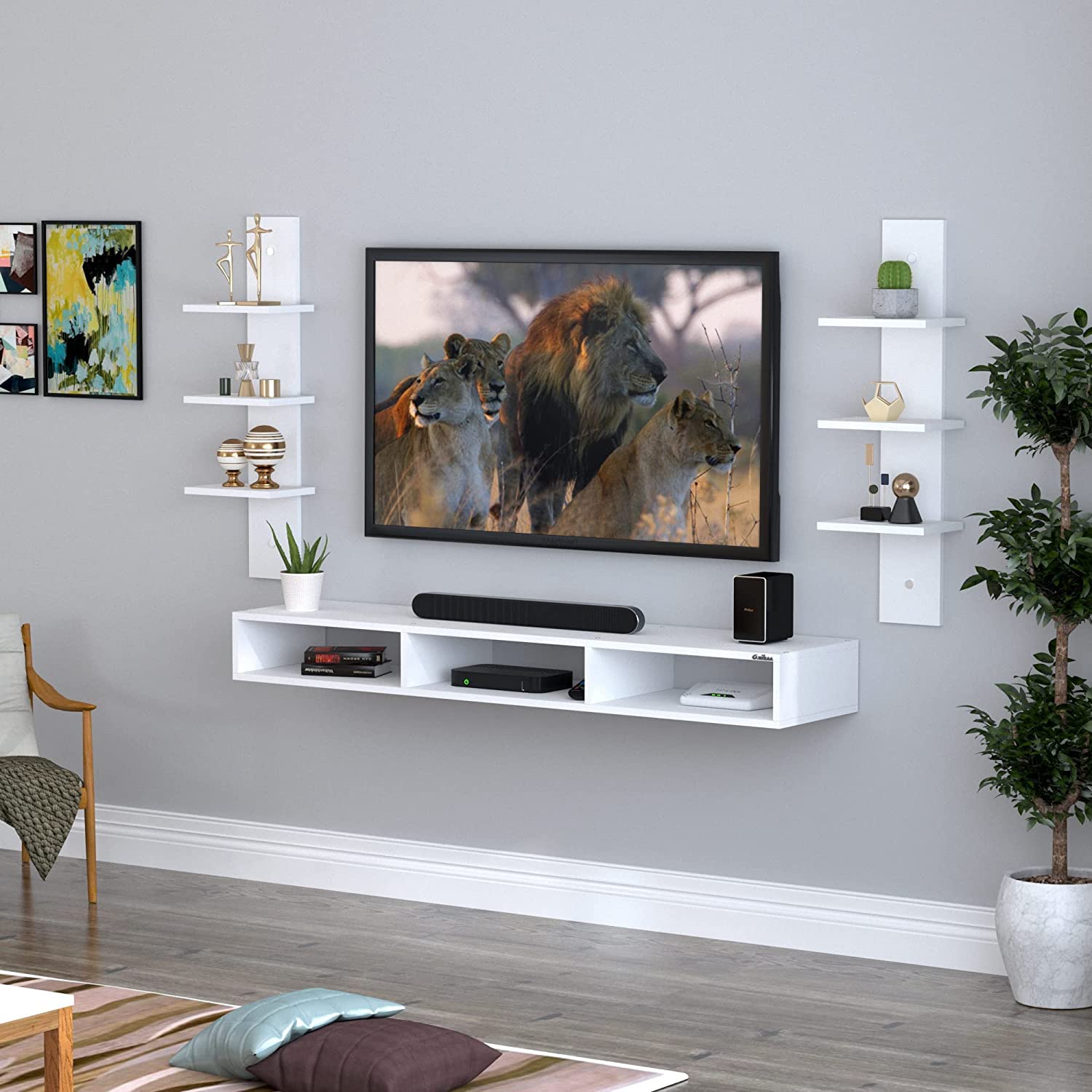 NAMARA Arts Engineered Wood Wall Mount TV Unit/TV Stand/Wall Set Top Box Stand/TV Cabinet/TV Entertainment Foldable with TV Stand Unit Wall Shelf for Living Room |White