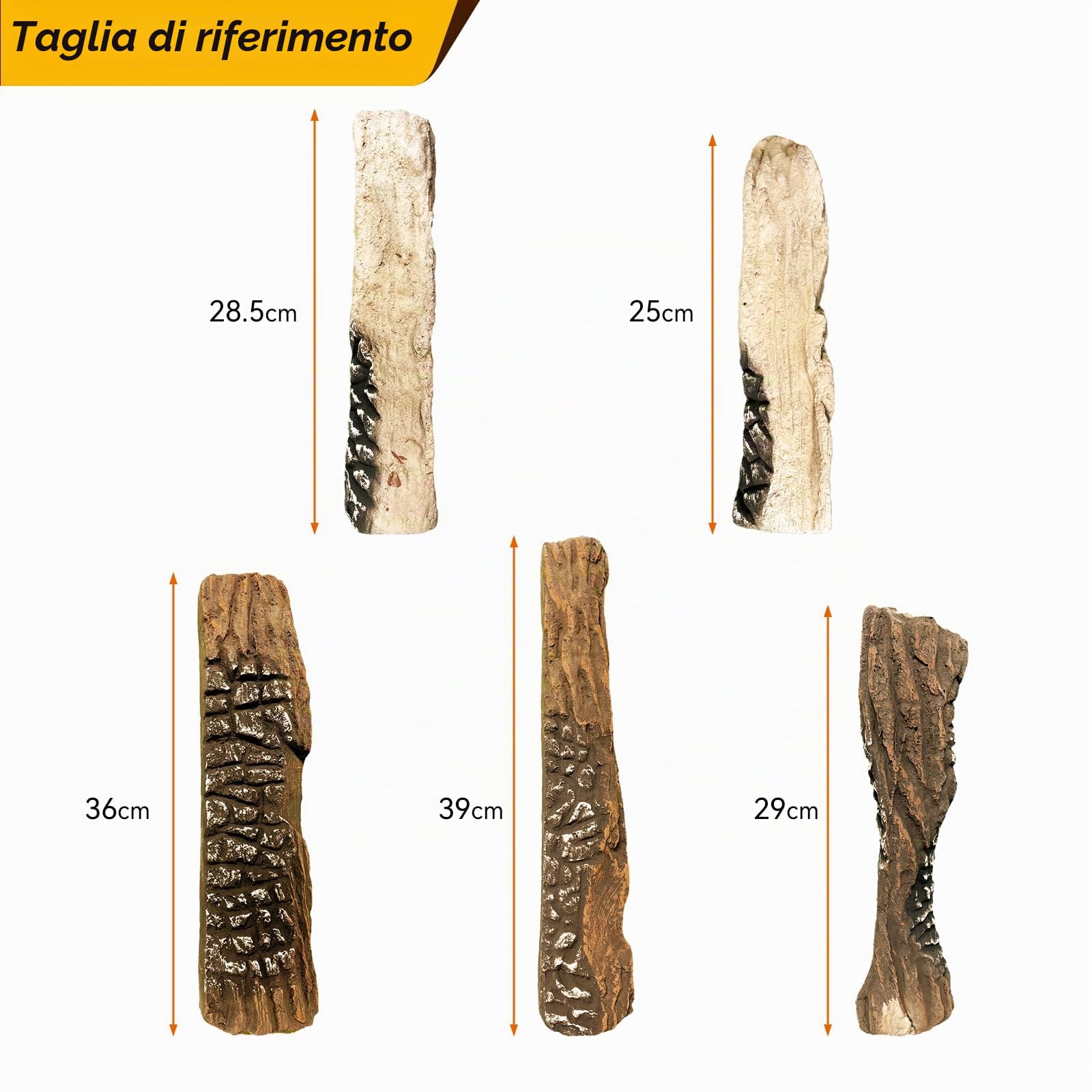 Heyfurni Ceppi per caminetto a gas, 5 pezzi di grandi ceppi di legna da ardere in ceramica, decorazione natalizia per braciere a propano, ceppi realistici per caminetto