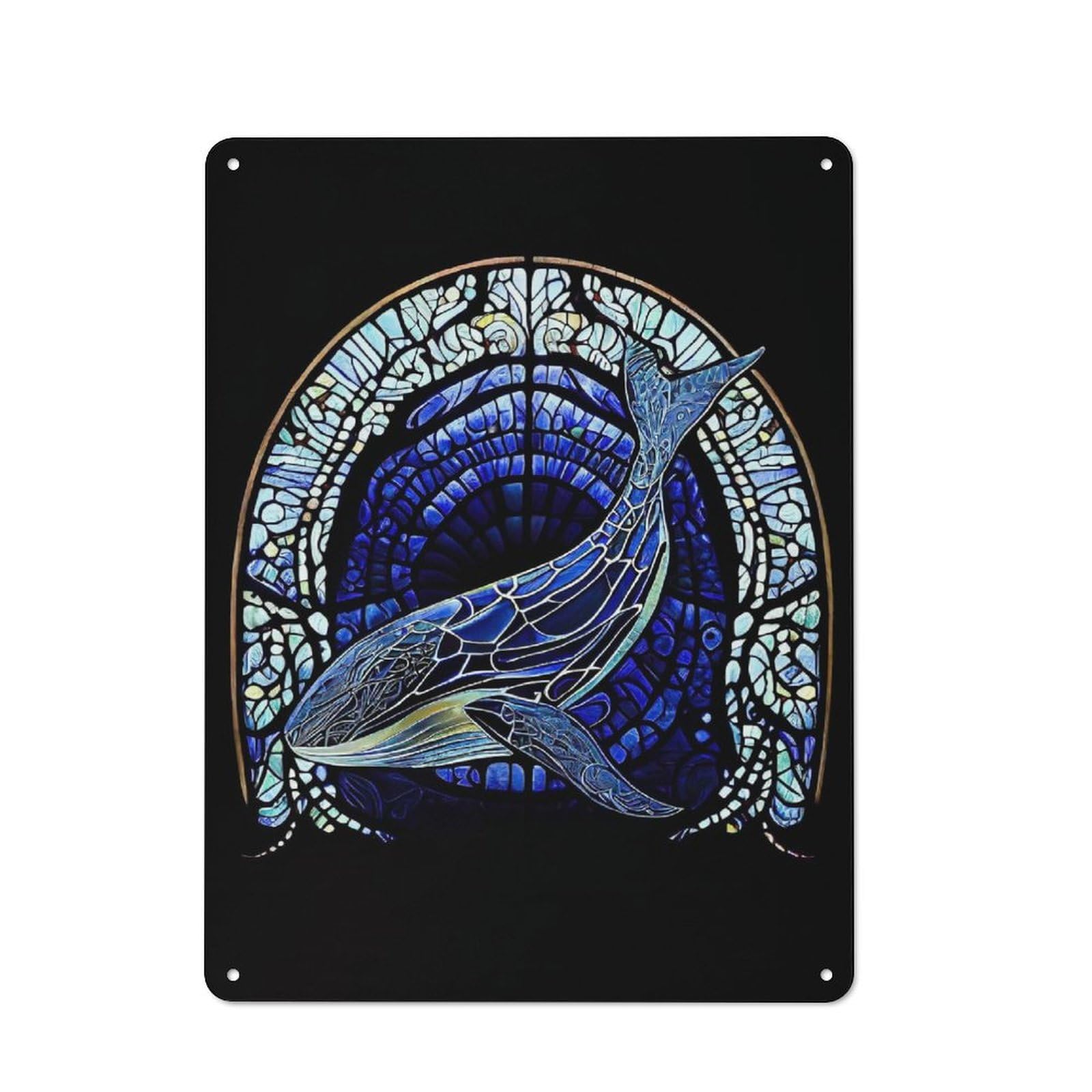 Junmoney Stained Glass Whale Metal Plaque With Design 40X30cm, Country Style Kitchen Wall Decor For Coffee Bar, Kitchen, Bistro Or Tea Corner