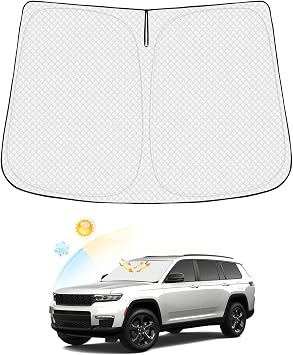 Canvcle Windshield Sunshade for Jeep Grand Cherokee / Grand Cherokee L 2021-2026 Accessories Thick 6 Layers Front Window Sunshade Cover Sun Visor Protector Foldable Block UV Rays Keeps Car Cool