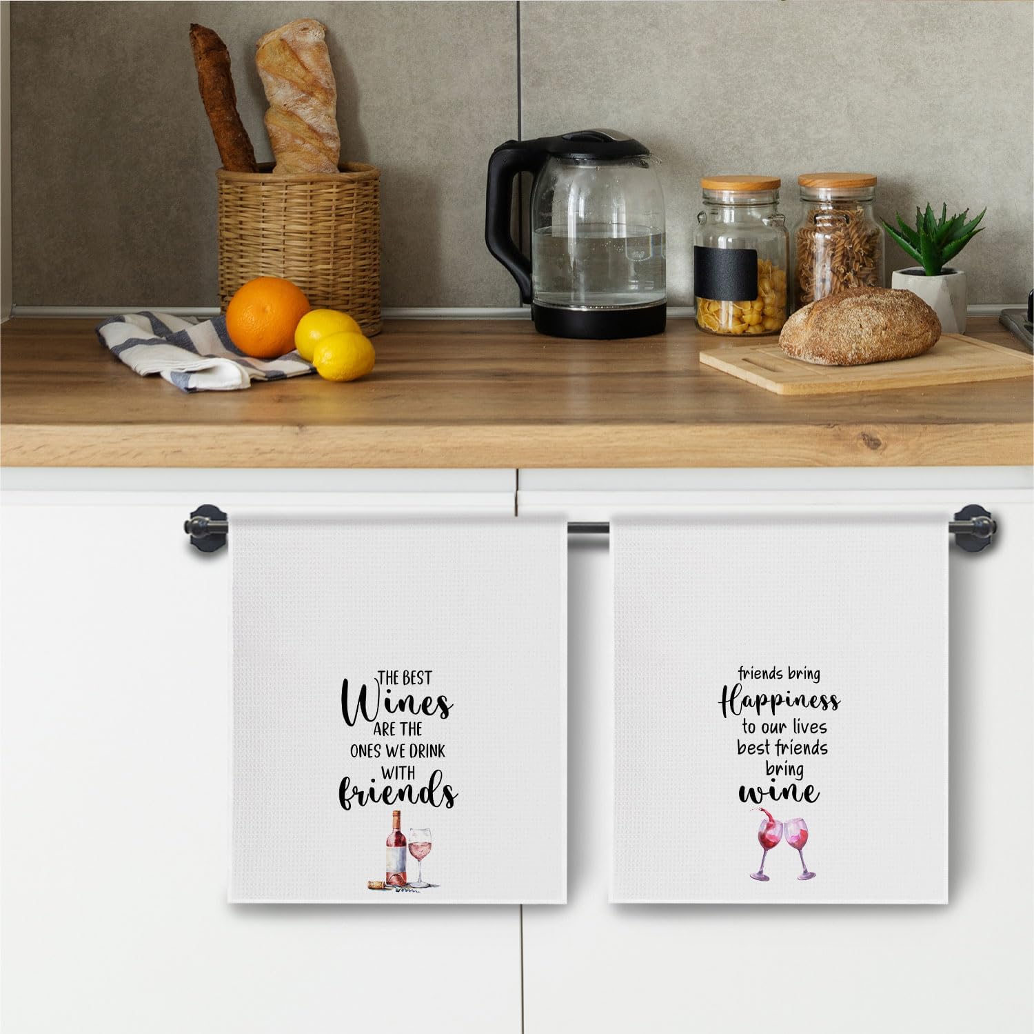 Friends Wines Kitchen Towels, Best Friend Wine Lovers Gifts for Women, Friendship Hand Dish Bar Towels for Bathroom & Kitchen Decorative Set of 2, 16x24 Inch - Image 5
