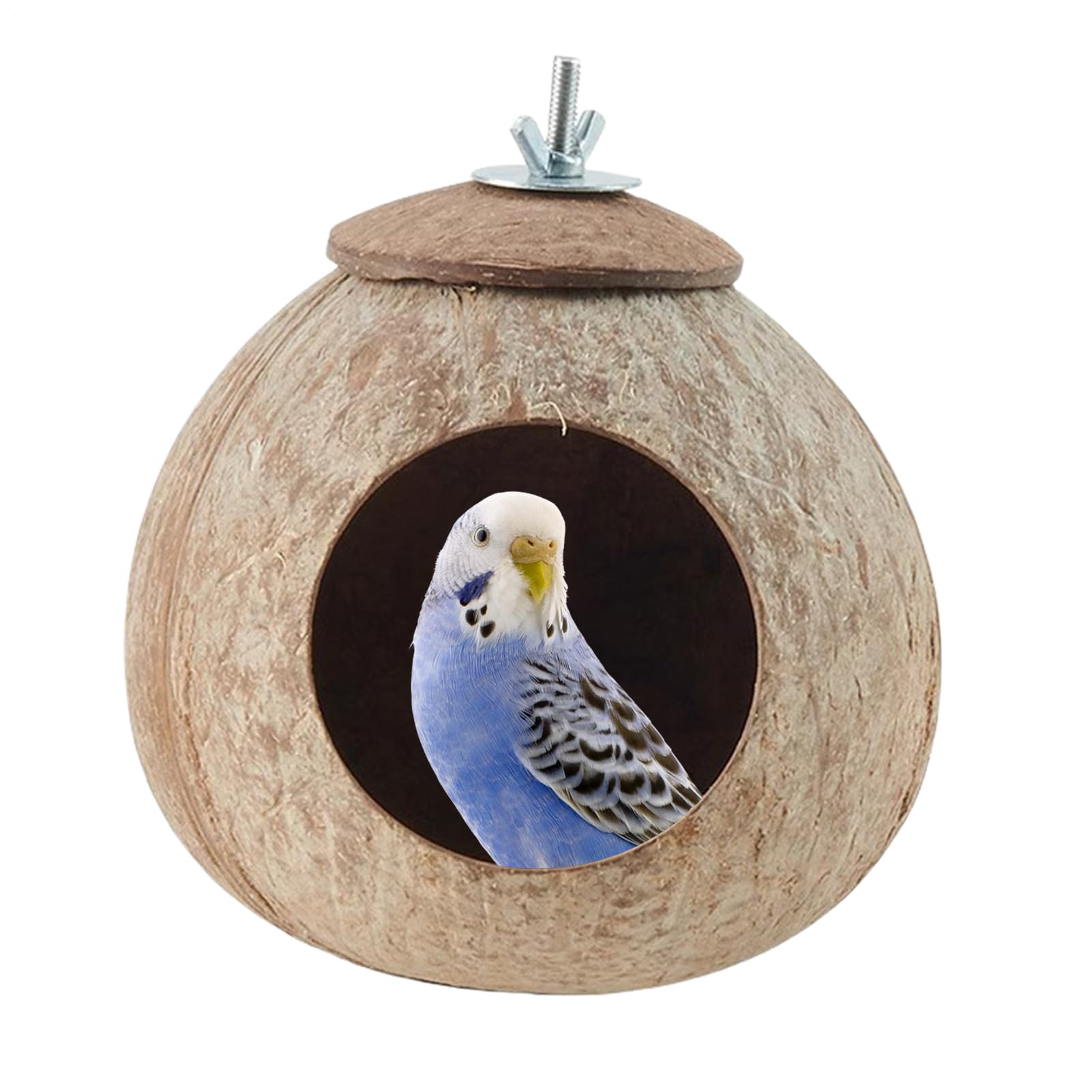 Parrot Coco Nest Hut - coconuut Bird Nest for Cage, Natural Coco Shell Nesting Hut for Parrots, Lovebirds, Finches | Bird Cage Accessories & Breeding House, Indoor Outdoor Habitat Decor