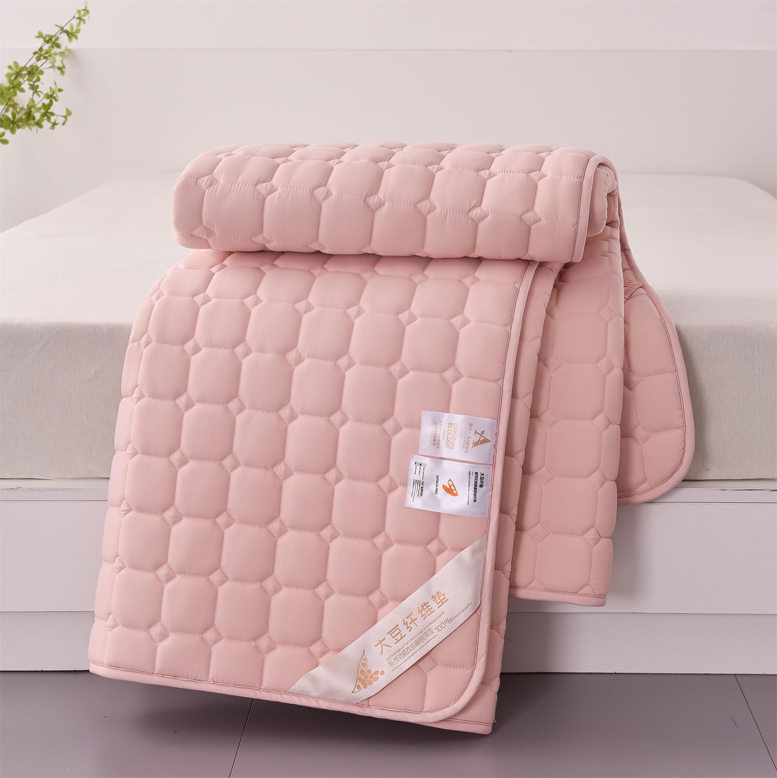 Odot Protector de Colchón Acolchado Color Sólido, Protectores de Colchón Funda de Colchón con 4 Bandas Elásticas Cubre Colchón Suave Comodo Sábana Protectora para Cama (200x220cm,Rosa C)