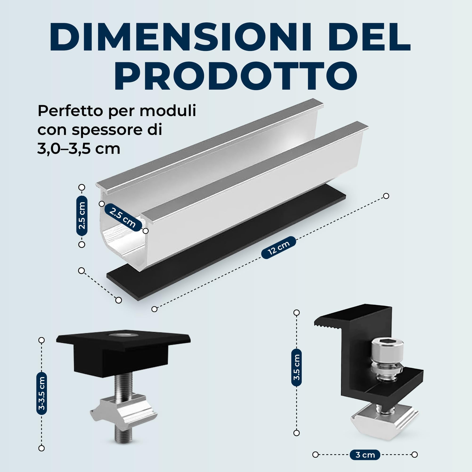 Supporto per Tetto in Metallo 12 cm Regolabile Alluminio per Montaggio Solare Tetto Piatto Pannelli Solari Spessore 30-35 mm (4 pannelli)