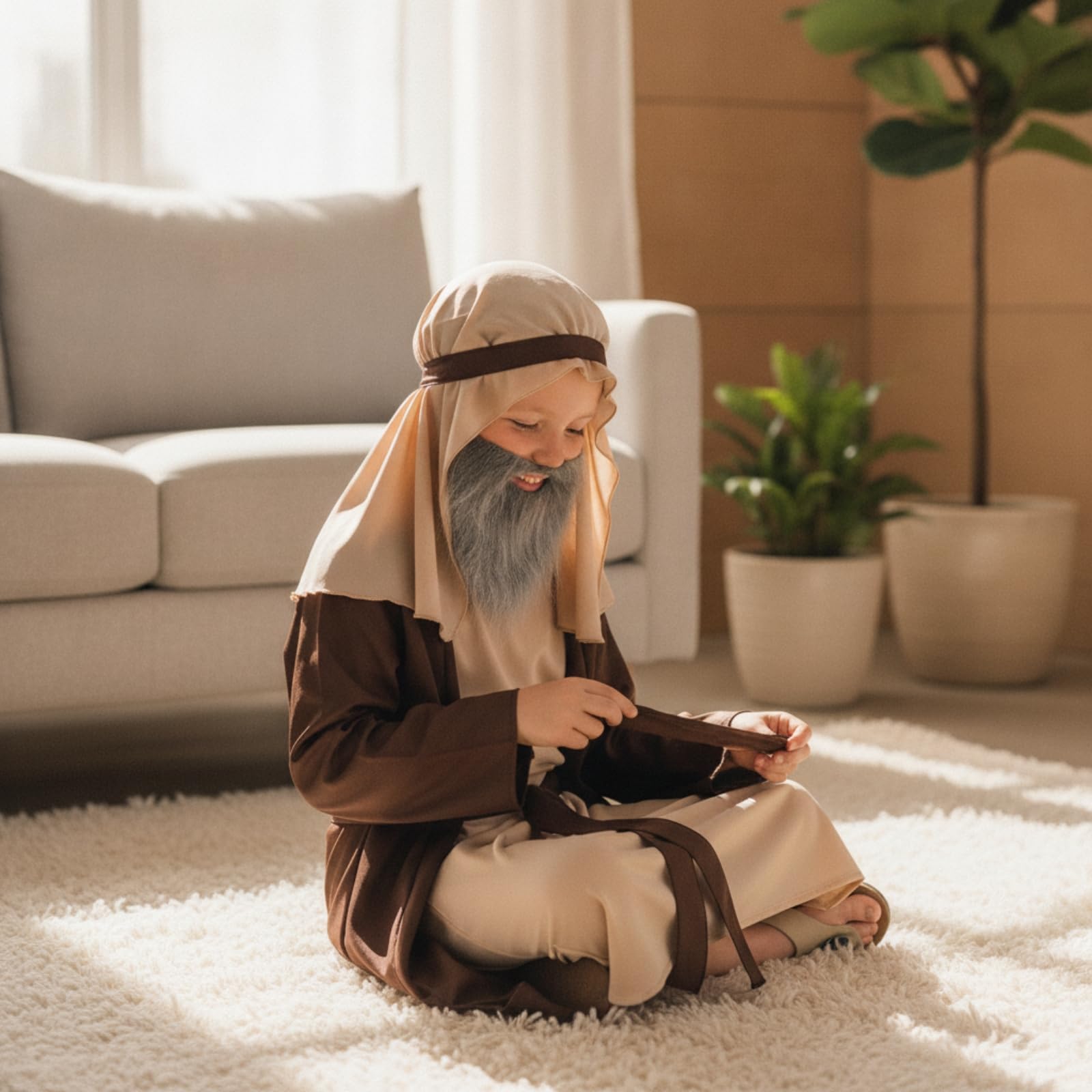 Costume con Barba Beige Travestimento |, Lungo, per Recite Scolastiche, Bambini