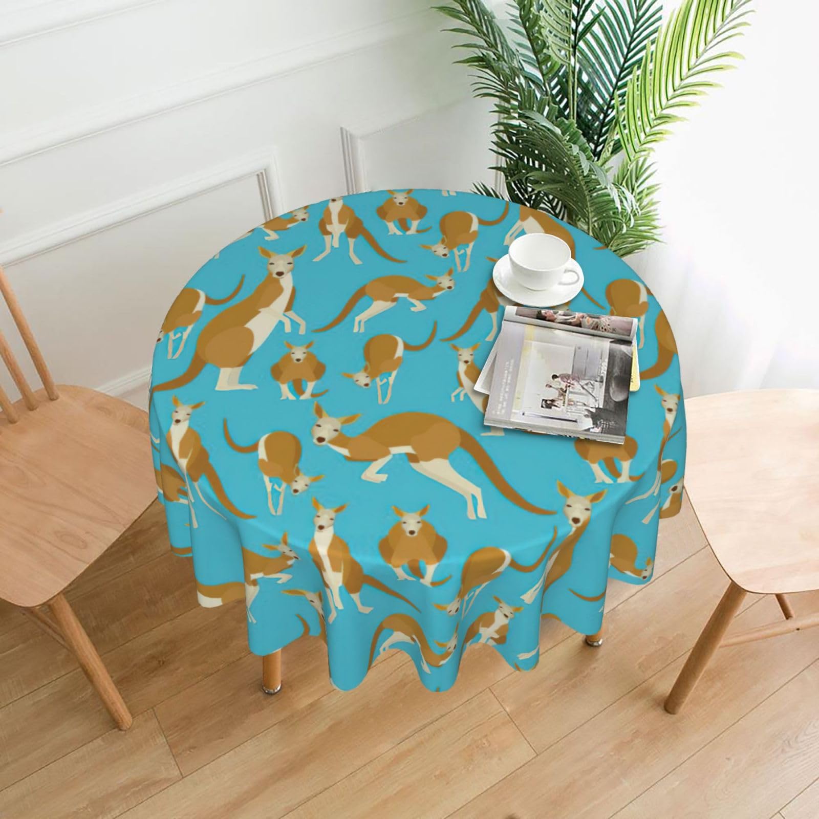 Zcmkjlg Funny Cartoon Kangaroo Zoo Print Quick Ship Round Tablecloth 60in Polyester Washable Cover for Dining Room