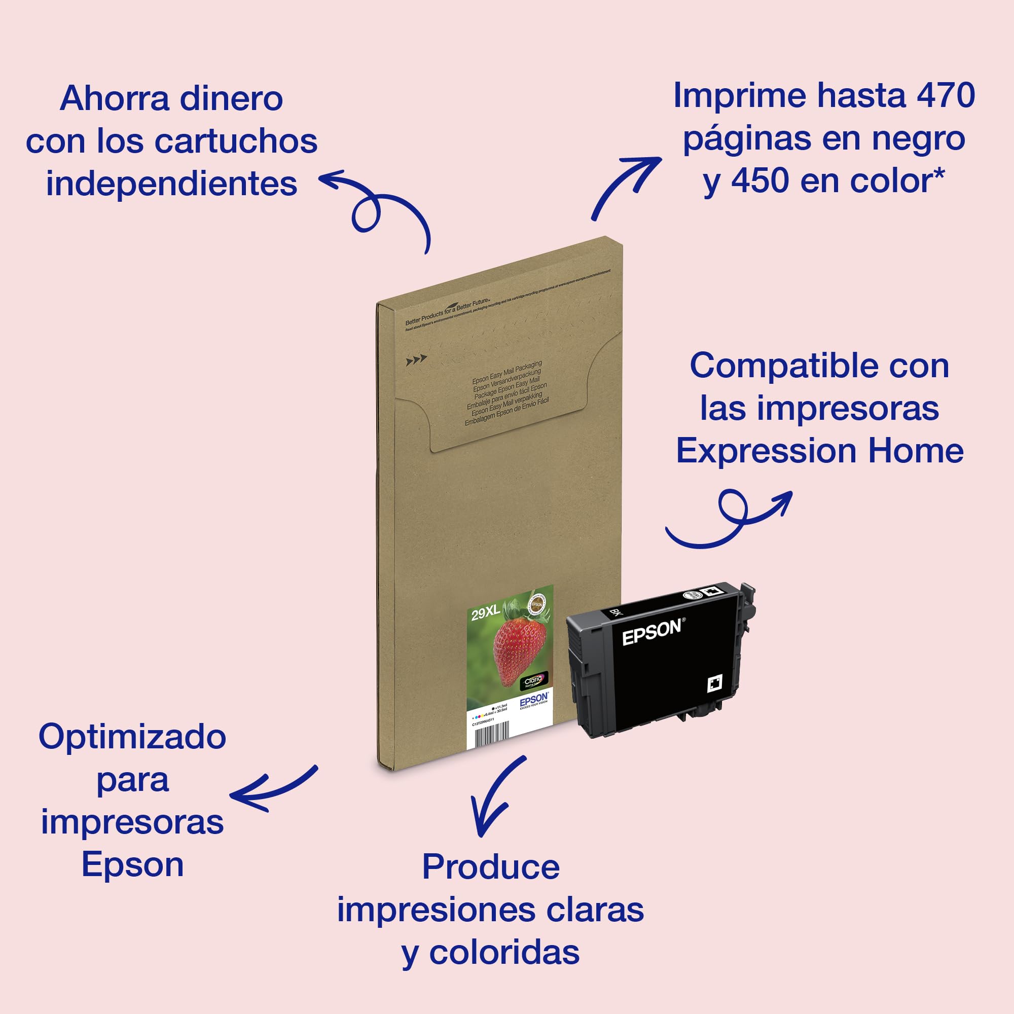 Epson C13T29964511 - Pack de 4 cartuchos de tinta, multi-pack (negro, amarillo, magenta, cian)