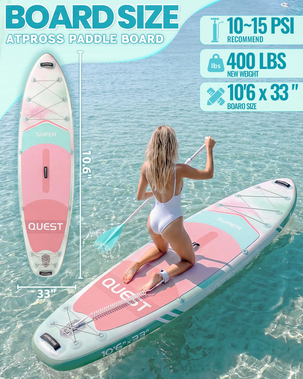 Stand Up Paddling Board,320cm Stand Up | Paddle mit Reichhaltigem Zubehör, SUP Board 200kg Tragkraft mit Eva-Rutschfestem Deck