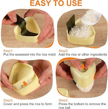 Ninsula Onigiri Mold 6P, Musubi Press Mold with Small Rice Spoon, Triangle Rice Ball Mold Maker, 5 Different Shape Sushi Mold for Kid Lunch Bento and Home DIY