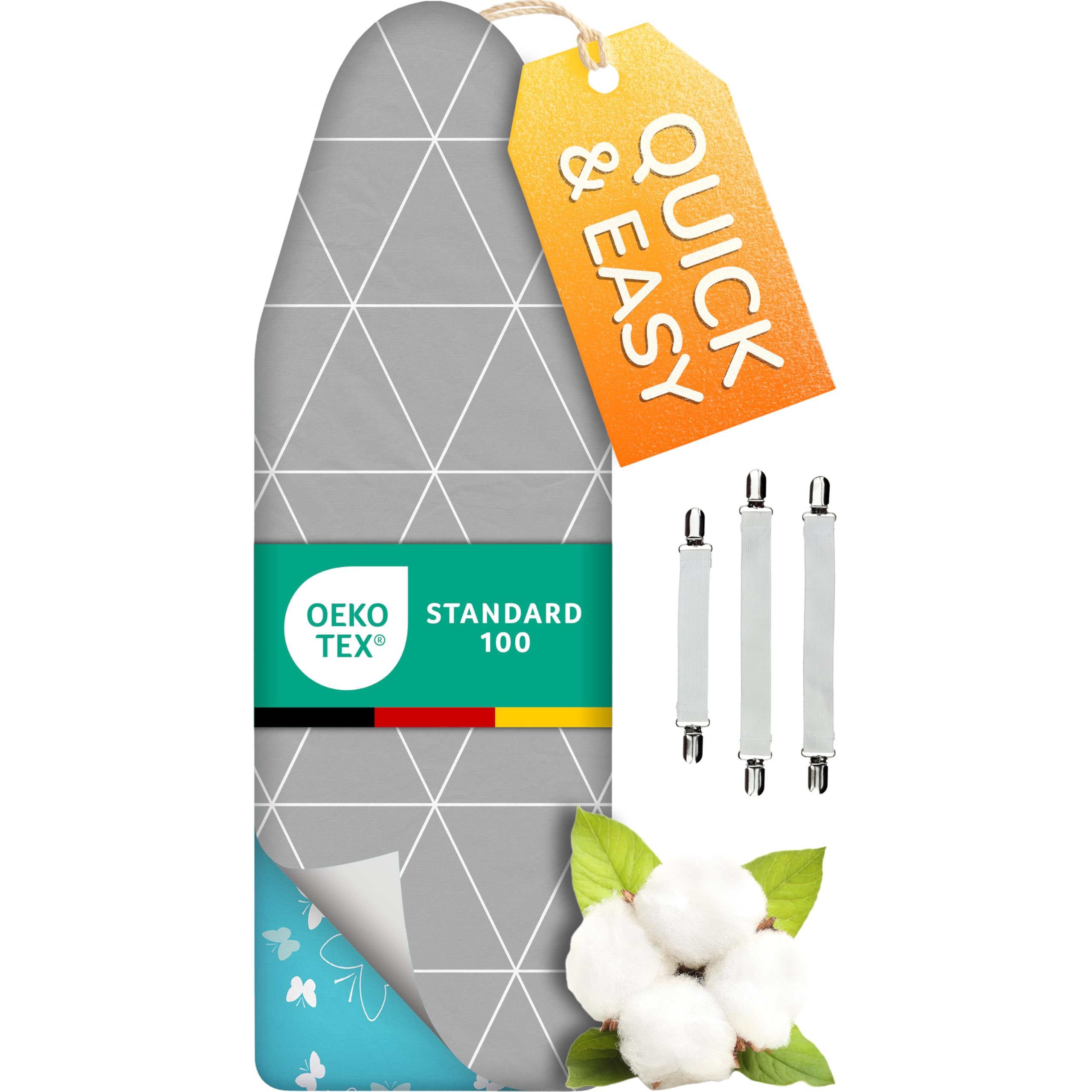 Super Soft 5 Layer Turbo Ironing Board Covers 110 x 35-50% faster with High Speed Steam Reflection, Made in Germany, 100% Cotton Top, 110 x 30, 5 sizes, M for Dimensions 108-115 x 30-35 cm — image 1