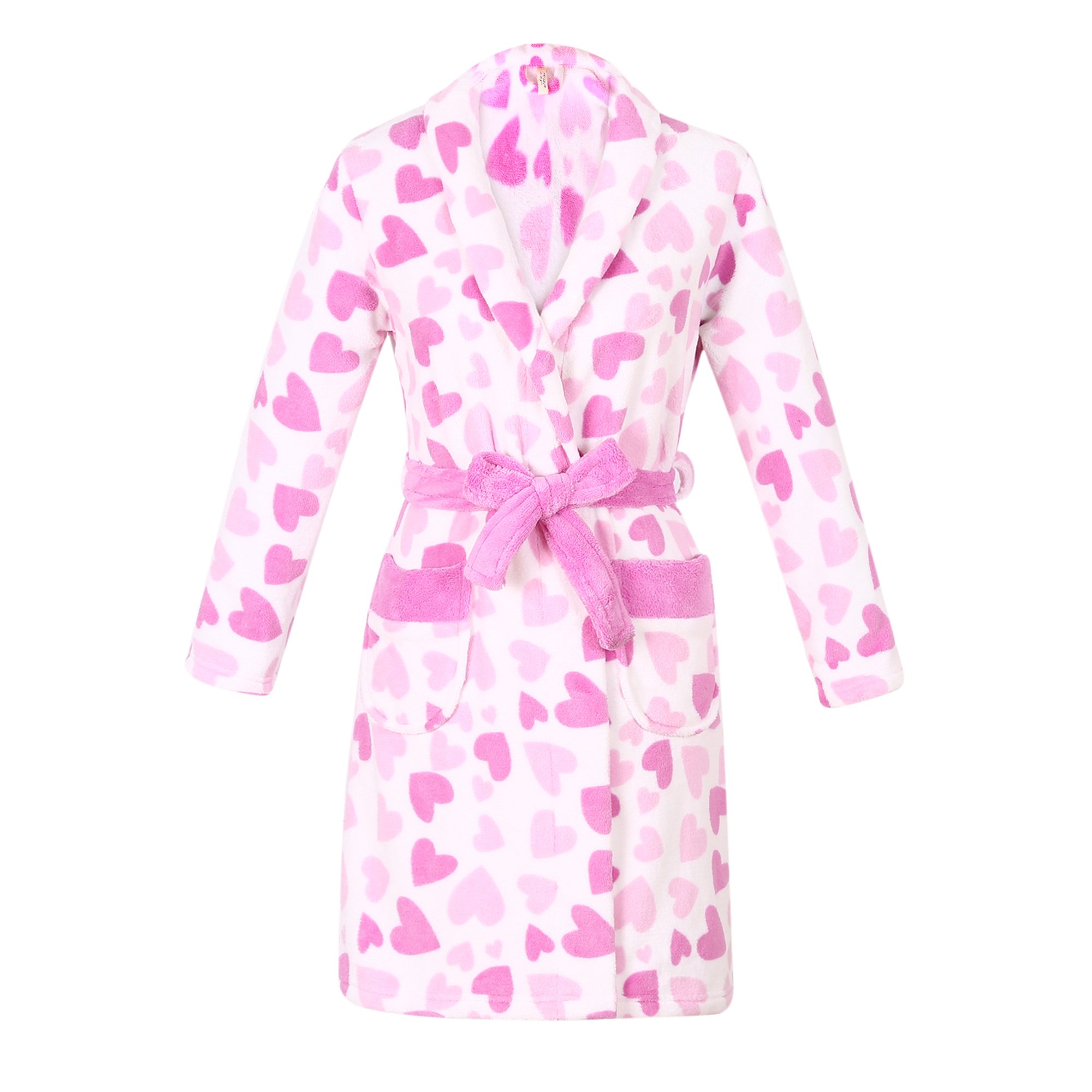 Amemory In Girls' Soft and Warm Fleece Print Bathrobe Robe Size 3-14Y AM2520 (8/9, Purple)