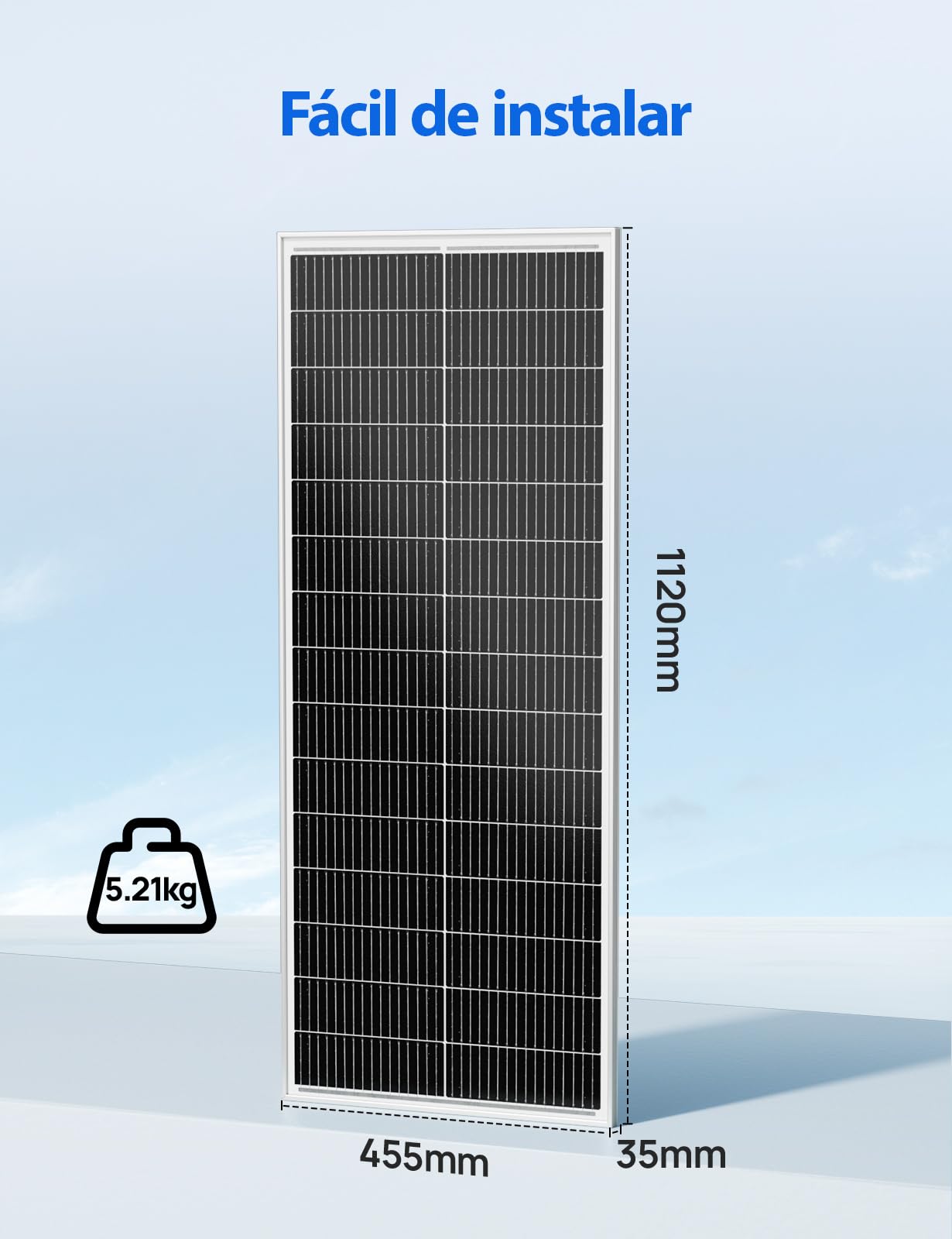 ECO-WORTHY Panel solar 100 W y 18 V con célula monocristalina de tipo N, diseño 18BB, alta eficiencia de conversión del 25%, adecuado para autocaravanas, jardines, tejados, balcones