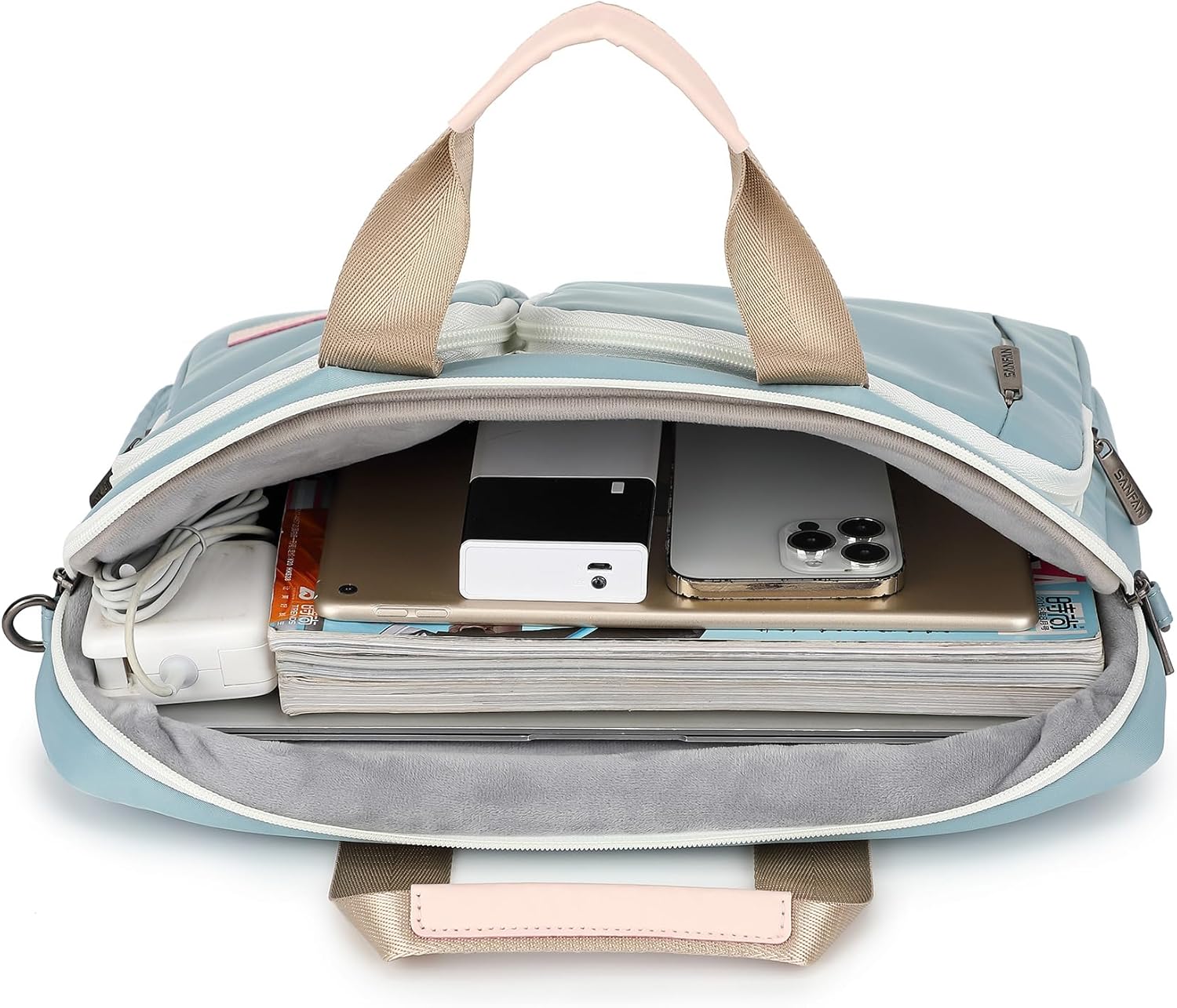 360 Protective Multi-Pockets Laptop Shoulder Bag Sleeve Case, Briefcase for 15.6 & 16 Inch Laptops (Light Blue) - Image 3