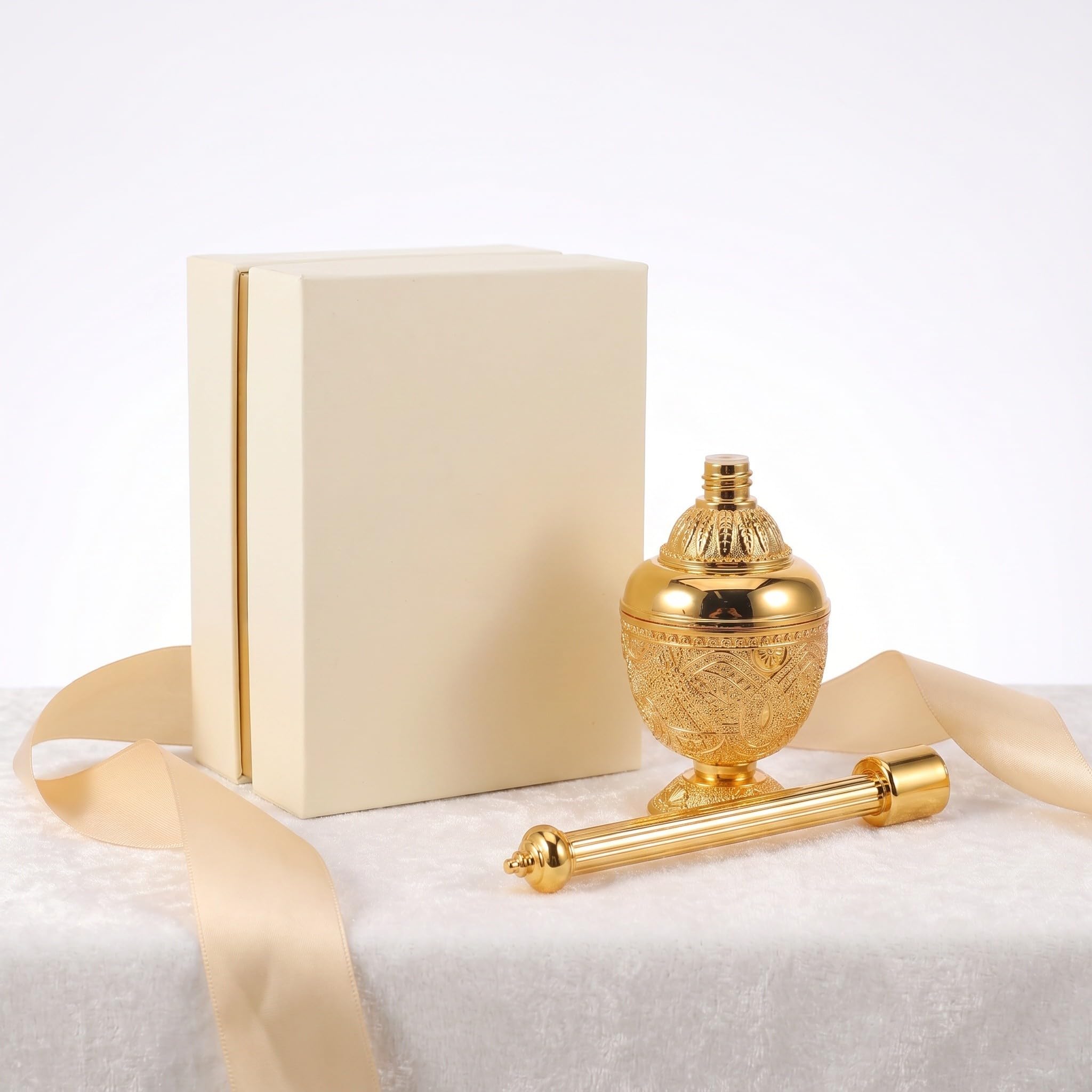 Zerodeko Parfümflasche mit Langlebigem Design Elegante Goldene aus Glas und Zinklegierung Tragbar für Wohnkultur und Religiöse Geschenksammlung