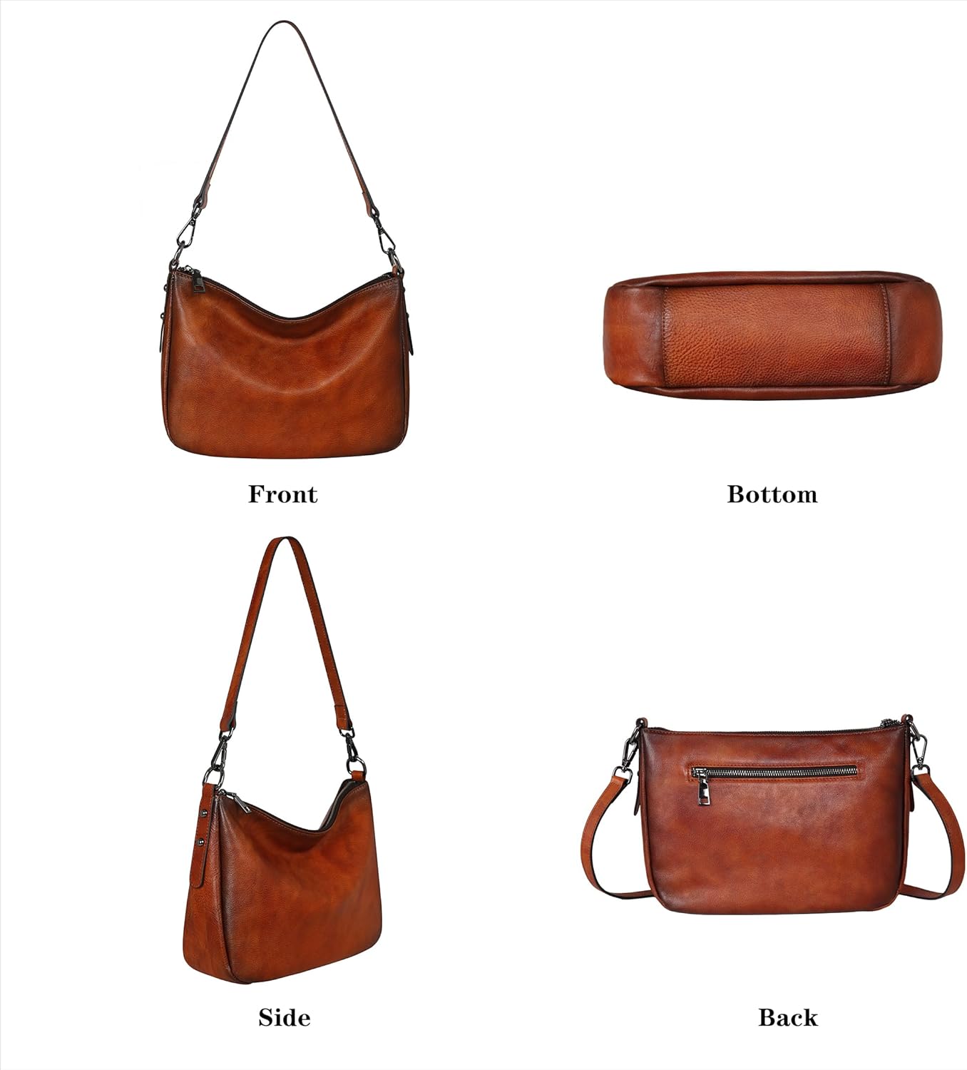 HESHE Leather Purses for Women Crossbody Hobo Shoulder Bag Women’s Handbags with 2 Straps Designer Fashion Satchel Purse - Image 5