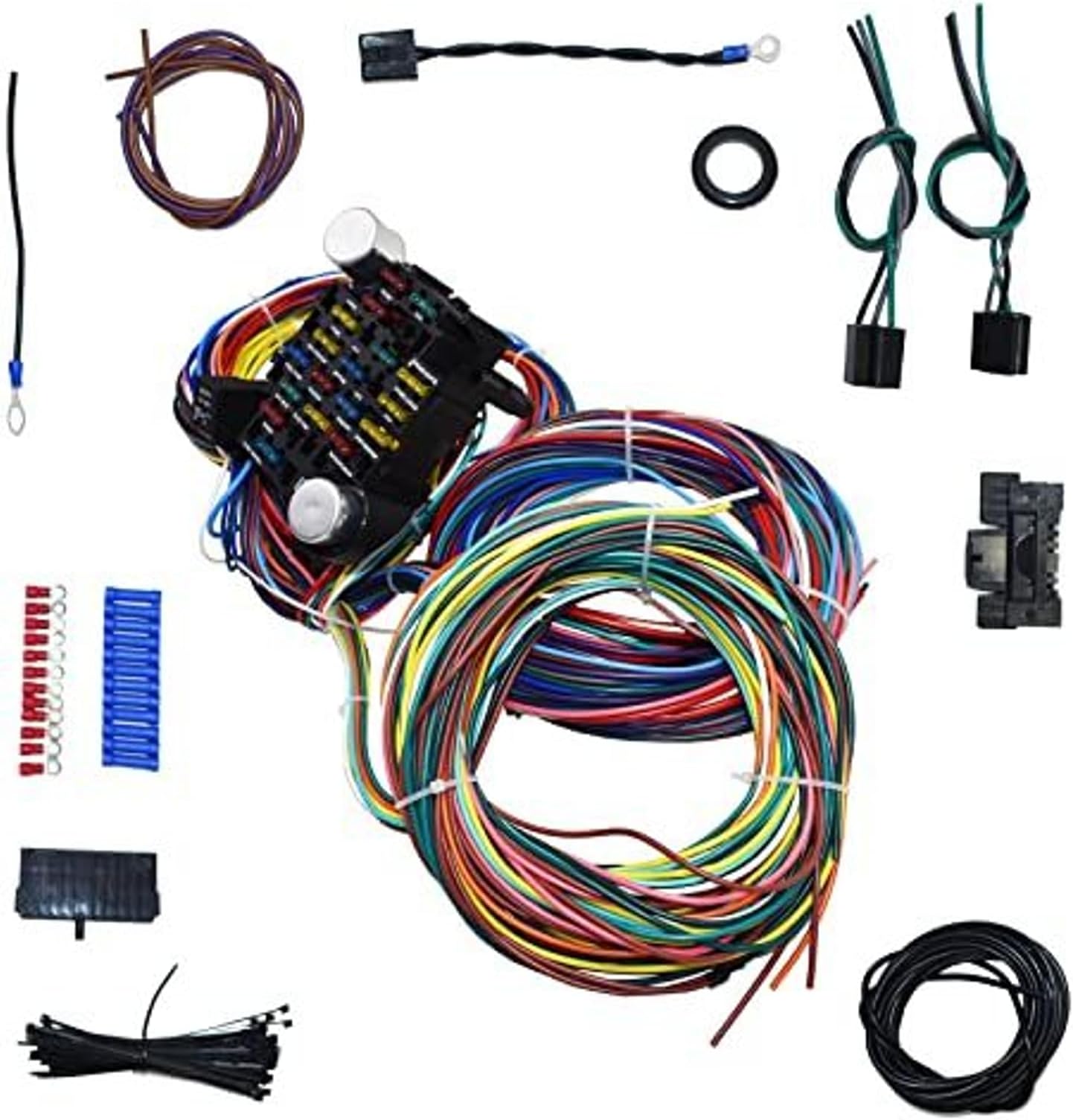 A-Team Performance 21 Standard Circuit Universal Wiring Harness Kit Muscle Car Hot Rod XL Wire - Automotive Replacement Electrical Wiring Harnesses