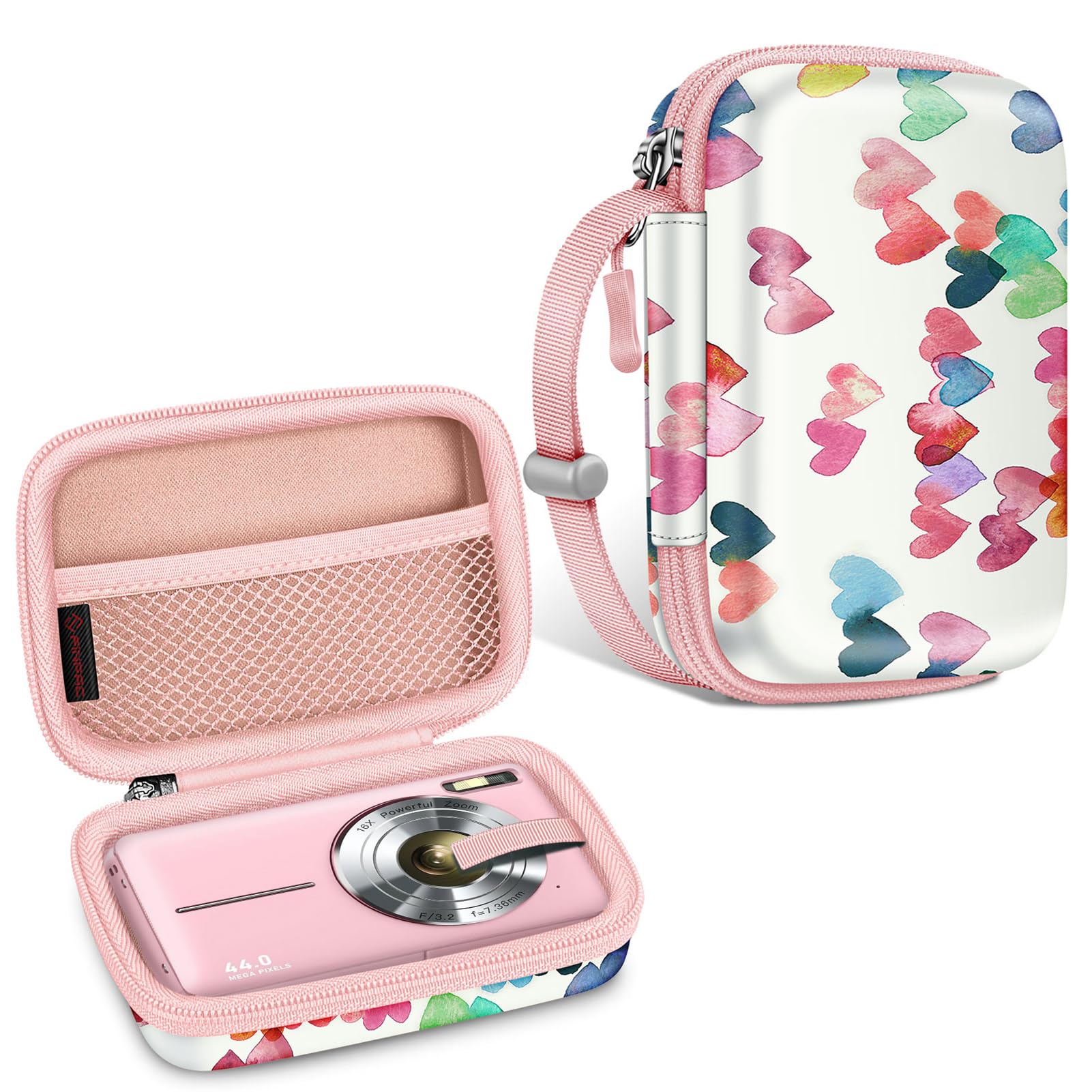 Digital Camera Case Compatible with Kodak Pixpro FZ55/ FZ45/ FZ53/ FZ43/ WPZ2, Canon PowerShot ELPH 360/ Lecran/CAMKORY, Small Cameras Carrying Bag, Raining Hearts