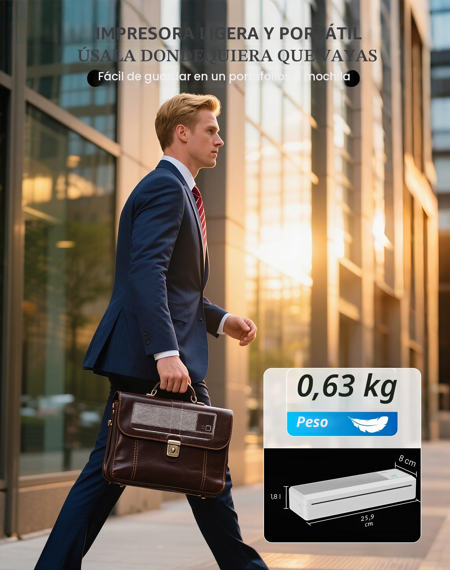vretti Impresora móvil A4 para Viajes, Impresora térmica A4 Compatible con Android e iOS,Compatible con Papel térmico A4 de 210 x 297 mm para el hogar, Oficina