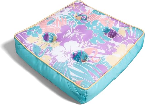 Big Joe Captains Caddie No Inflation Needed Pool Float Drink Holder, Tropical Hibiscus Aqua Double Sided Mesh, Quick Draining Fabric, 2 feet