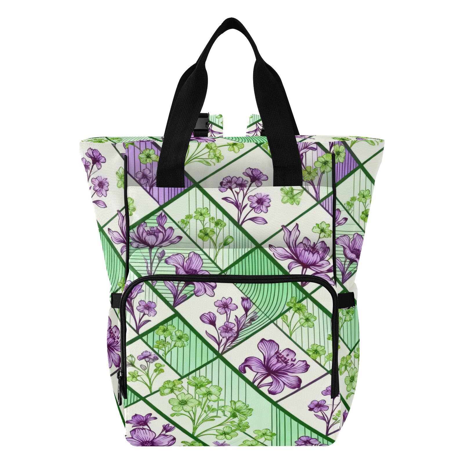 Baby Essentials torba na pieluchy zielony i fioletowy kwiat w kratę