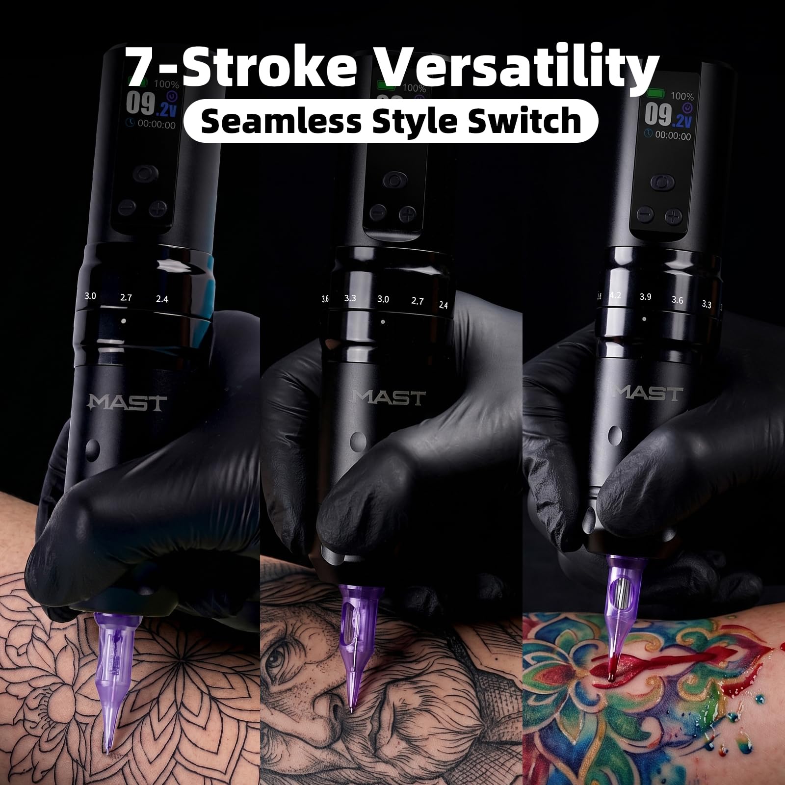 Mast Fold2 Pro Wireless Tattoo Machine Pen Rotary Tattoo Machine Tattoo Gun 7 Strokes Length 2pcs Battery 2000mAh Powerful Motor by Mcore Smart Display Screen Gold