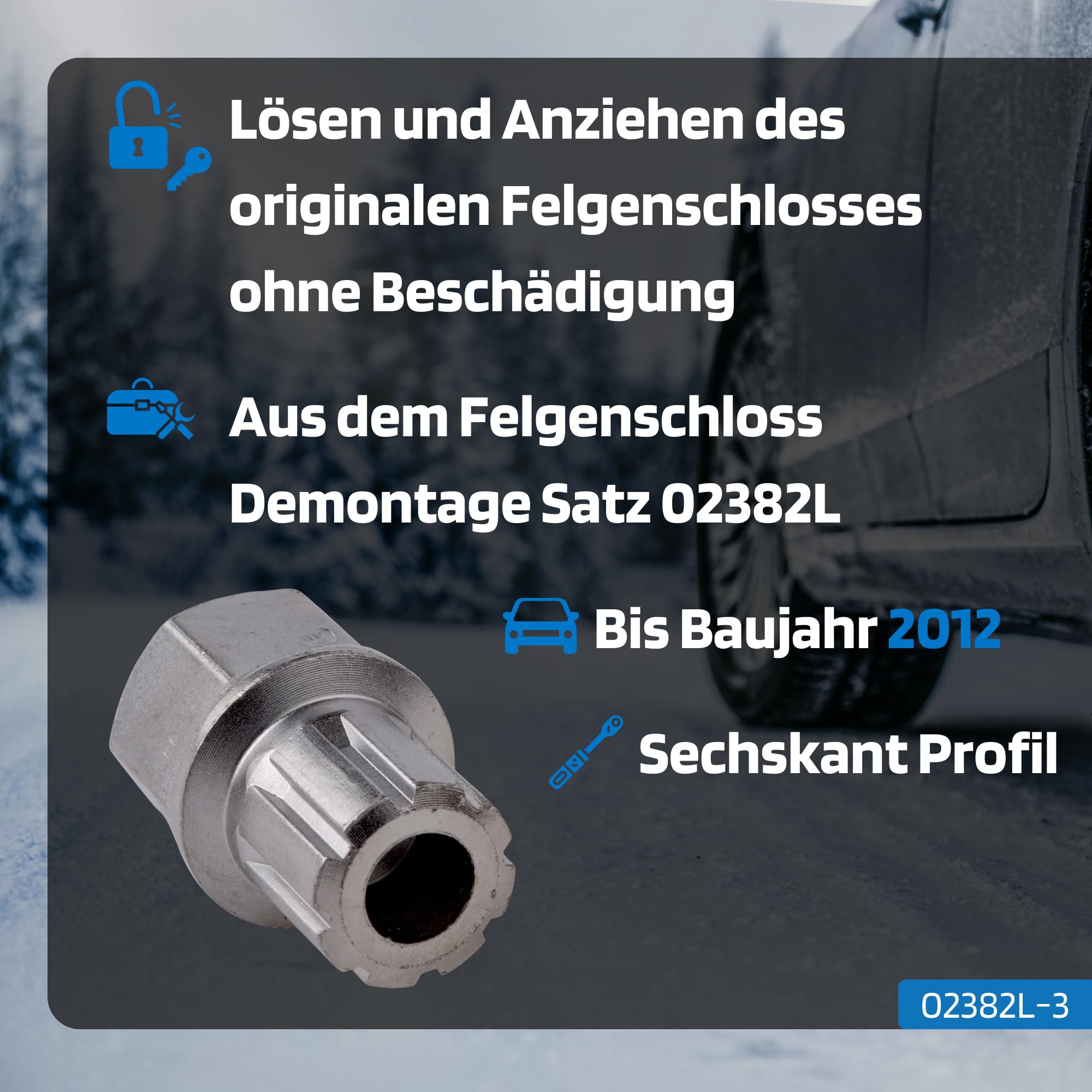 SW-Stahl 02382L-3 Felgenschloss Adapter 53 - Passend für VW Radschrauben | Ersatz-Aufsatz zur Felgensicherung, präzise passend für Volkswagen Modelle, hochwertiger Spezialstahl für Radwechsel