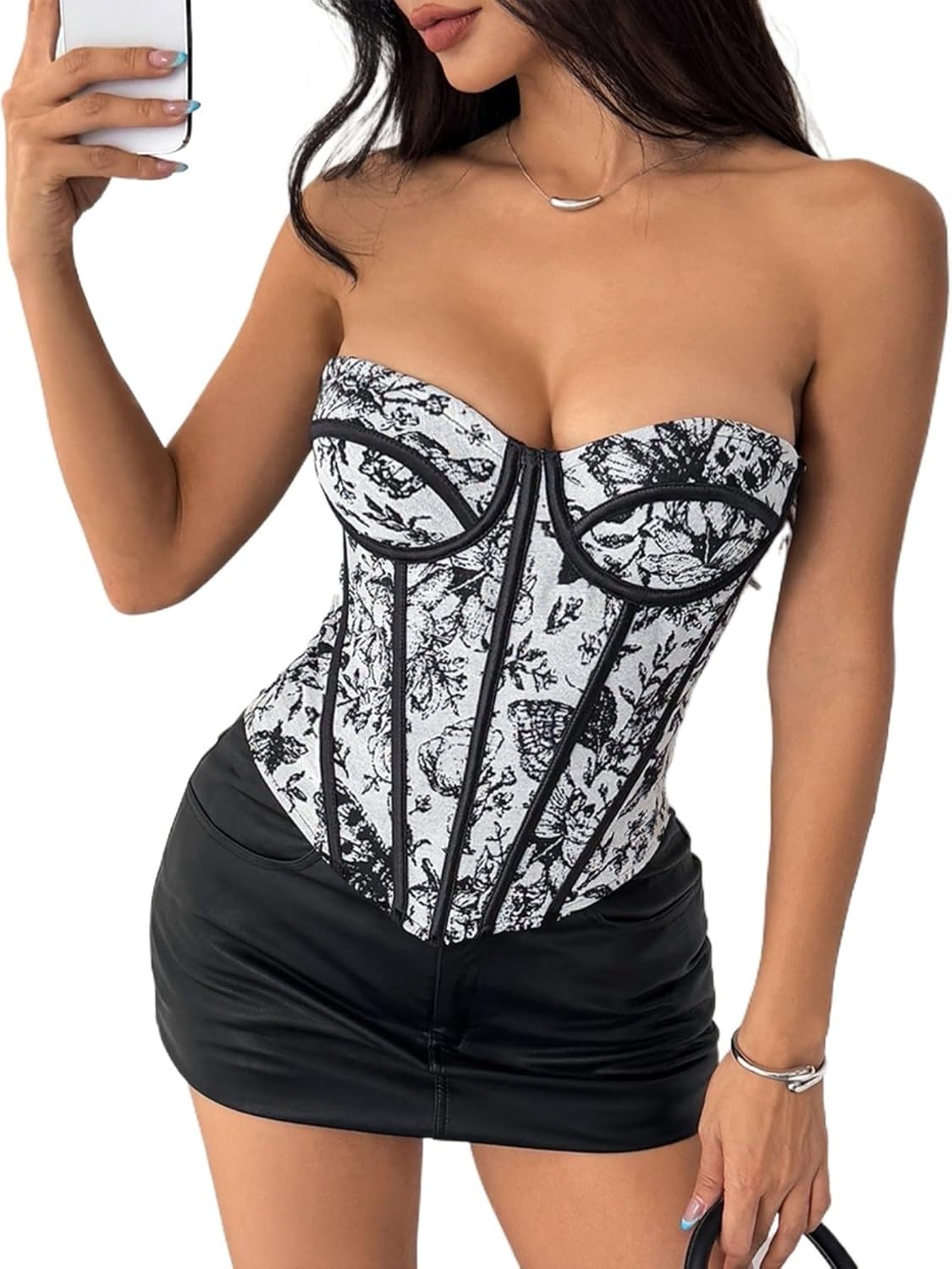 Women's Strapless Corset Tops Vintage Printed Floral Going Out Bustier Sexy Sleeveless Tube Tops