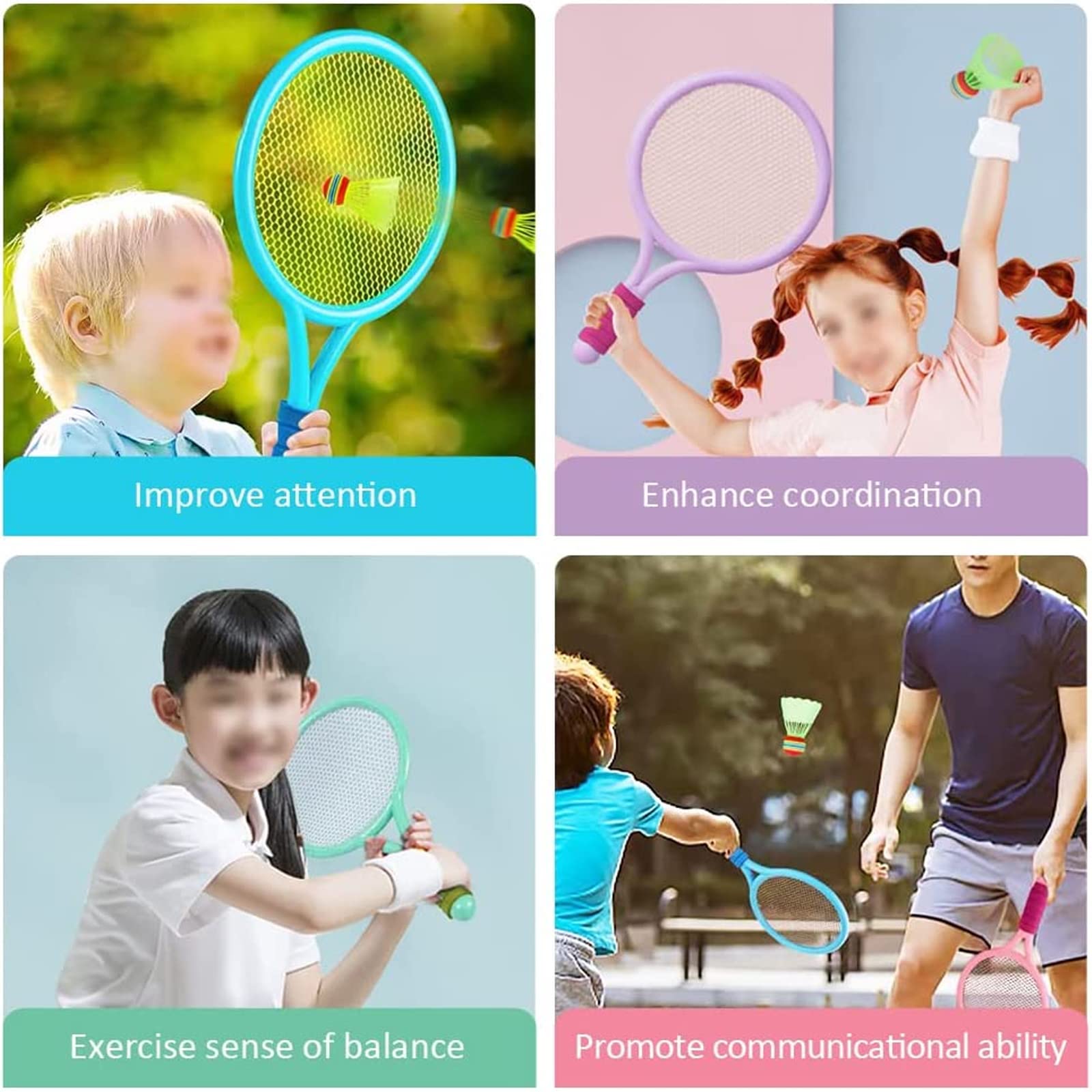 Badminton set Per Bambini,Mini Set Per Racchette Badminton ，Leggero Badminton Kit Per,Racchetta da Tennis per Bambini,per L'Allenamento dei Bambini E Il Gioco Casual Sport
