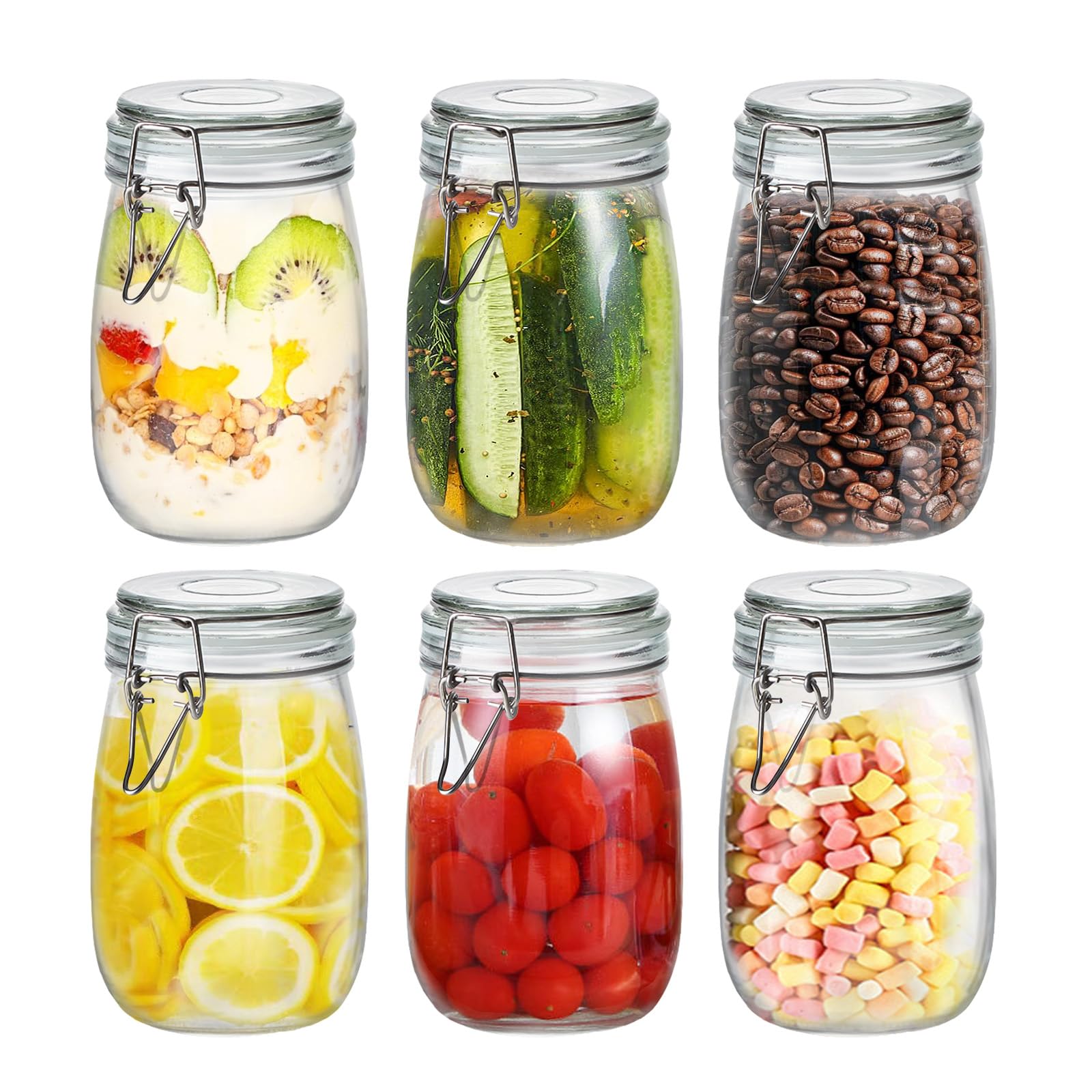 Eidoct Transparent Glass Jars With Lids & Silicone Seal, 1000Ml/33.8Oz Glass Containers