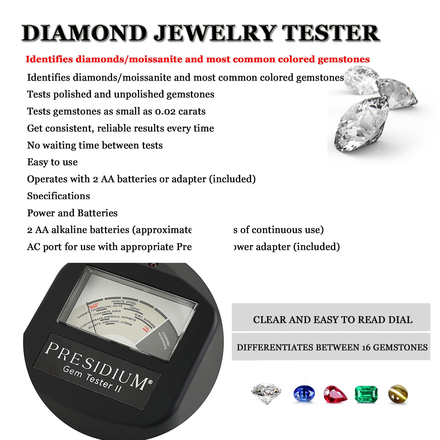 Testeur Pierres Précieuses,Testeur Diamants,Vérificateur Métaux Précieux,avec Calibrage Thermique Assisté,pour Identifier Diamants/Moissanites Pierres Précieuses Couleur Courante