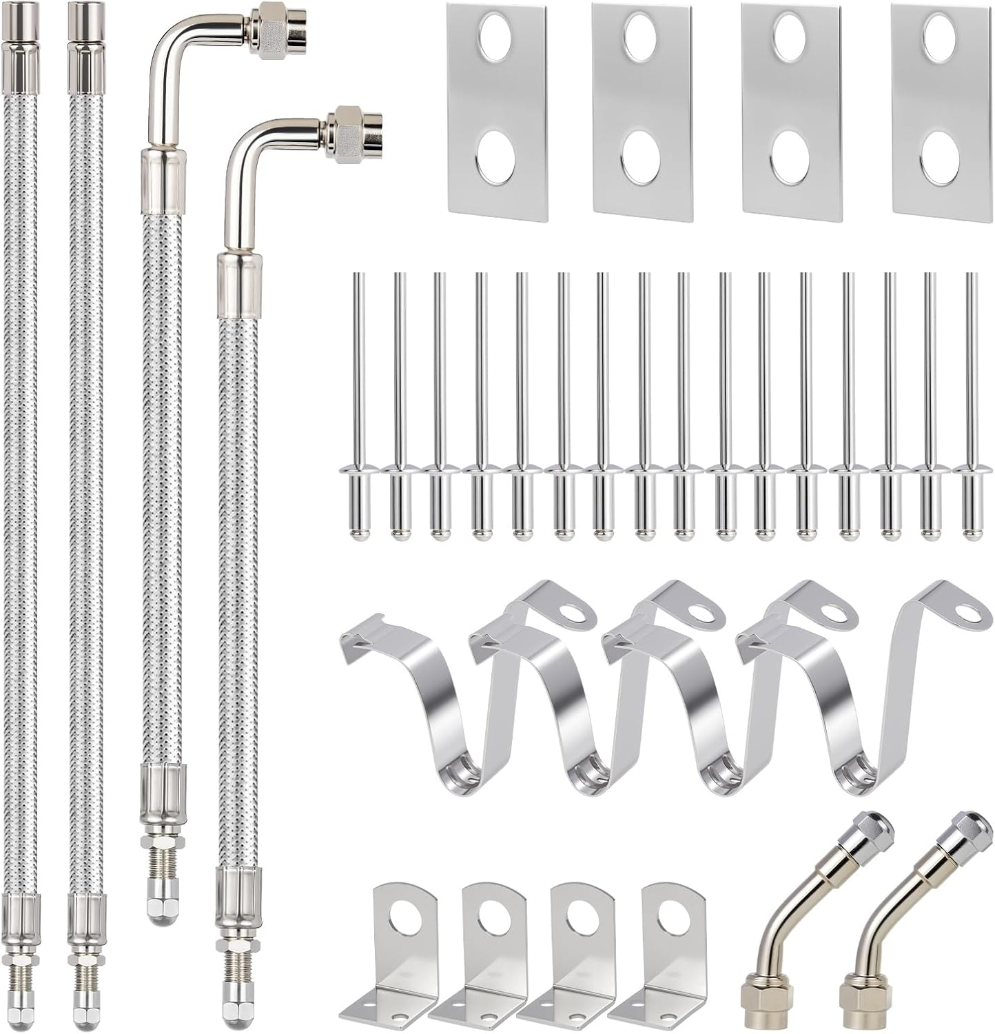Dually Valve Stem Extenders Kit, Double Tires Air Inflation Kit Stainless Steel Braided Valve Stem Extension Fits 16" to 19-1/2" Dually Wheels Valve Extension for Cars Motorhome RVs Trucks Trailers