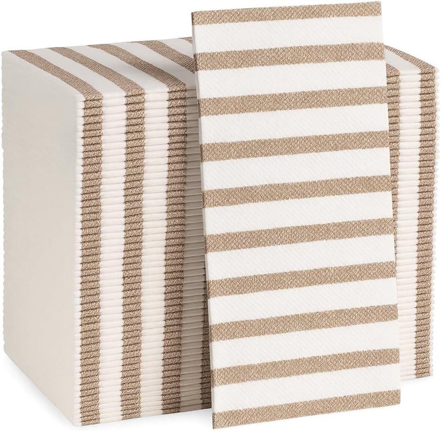 Made in Italy Linen-Feel Disposable Guest Towels - Premium Airlaid Cloth-Like Bathroom Napkins, Soft & Absorbent Luxury Hand Towels, Elegant Striped Dinner Napkins for Parties
